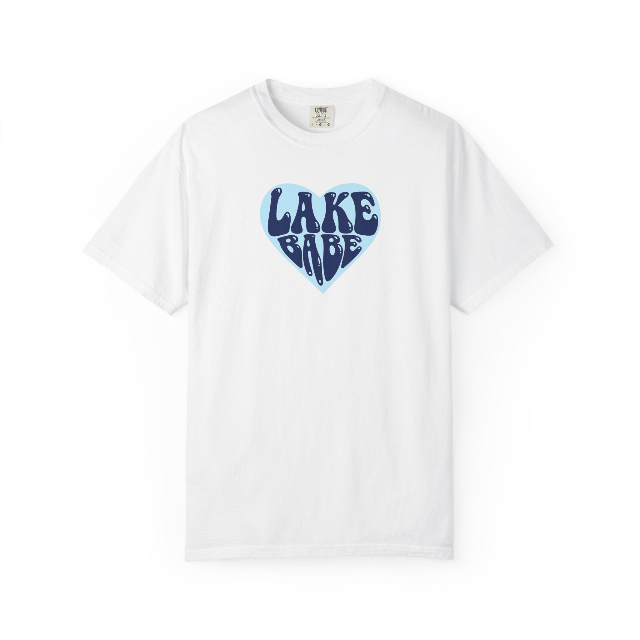 Lake Babe Heart T-Shirt —  Dark Blue on Light Blue Heart Graphic Tee