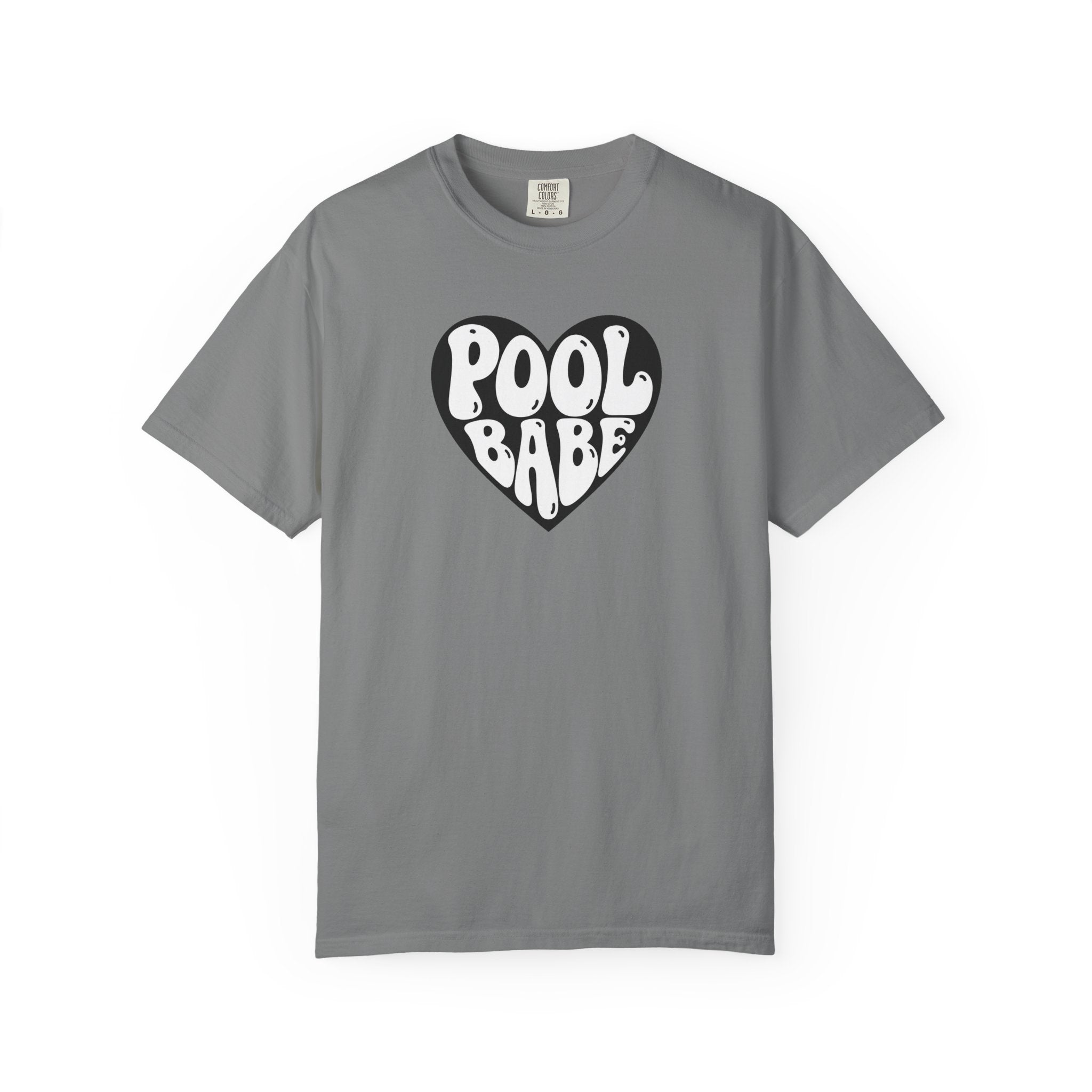 Pool Babe Heart T-Shirt — White Print on Black Heart Graphic Tee