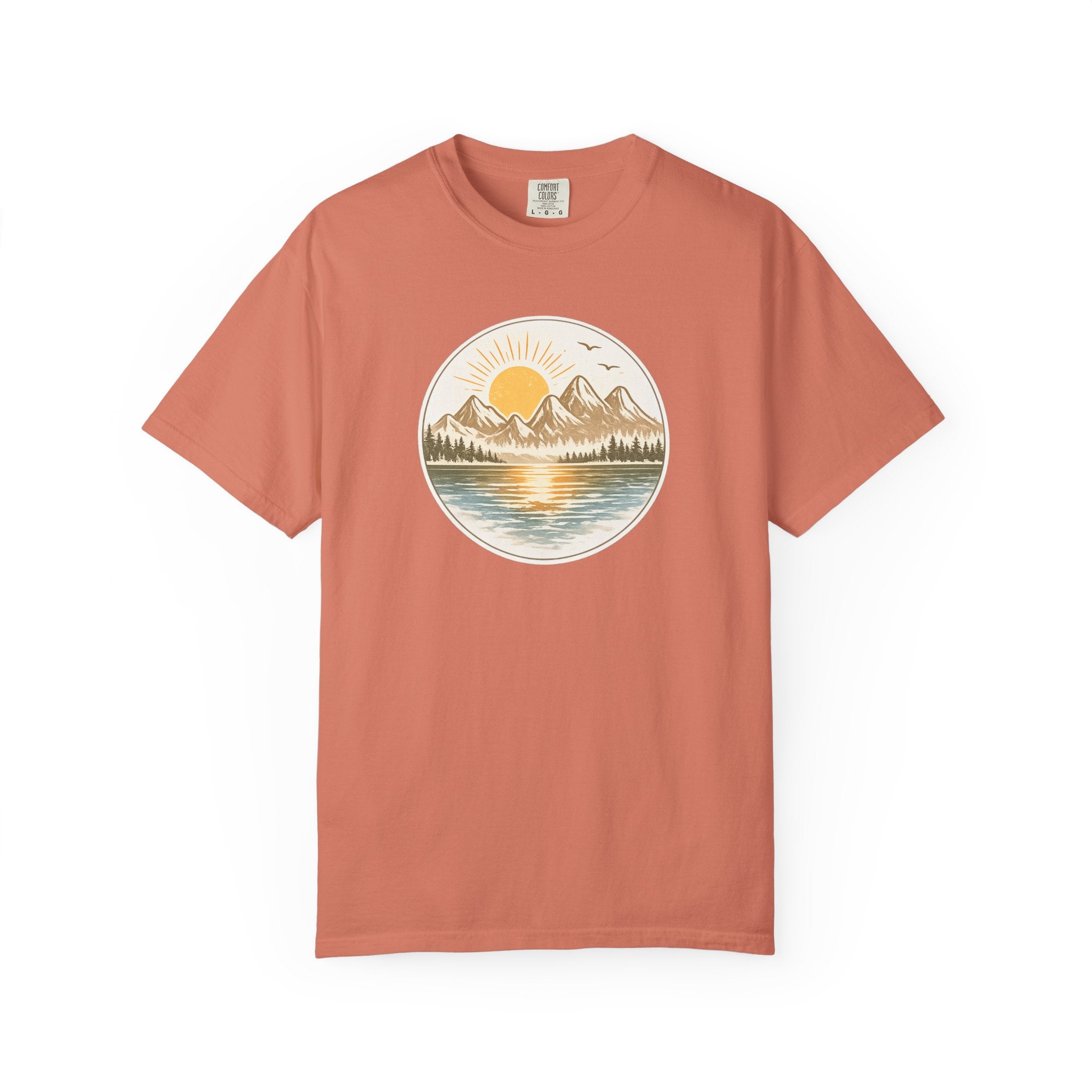 Sunrise Mountain Lake T-Shirt — Scenic Nature Graphic Tee