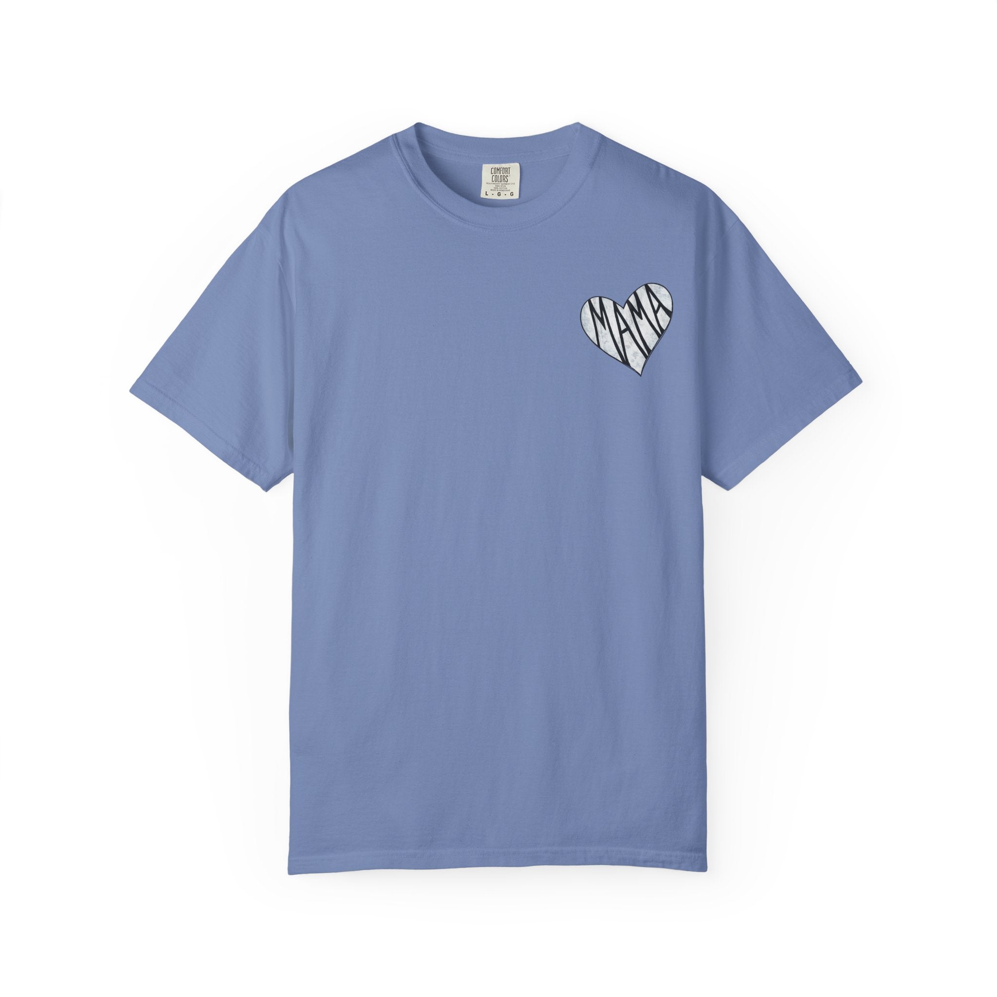 Teal t-shirt with a yellow logo on a white background