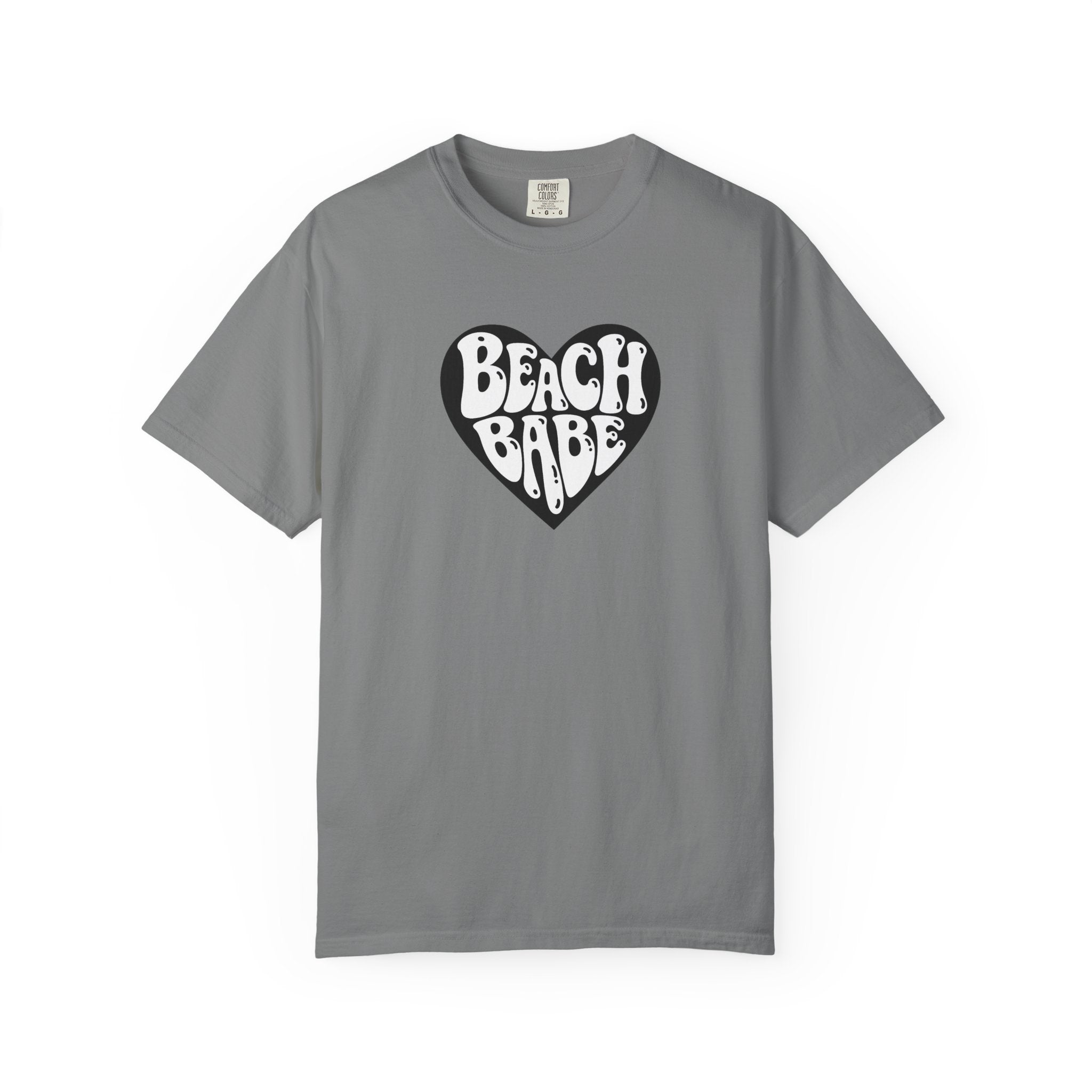 Beach Babe T-Shirt — White Print on Black Heart Graphic Tee