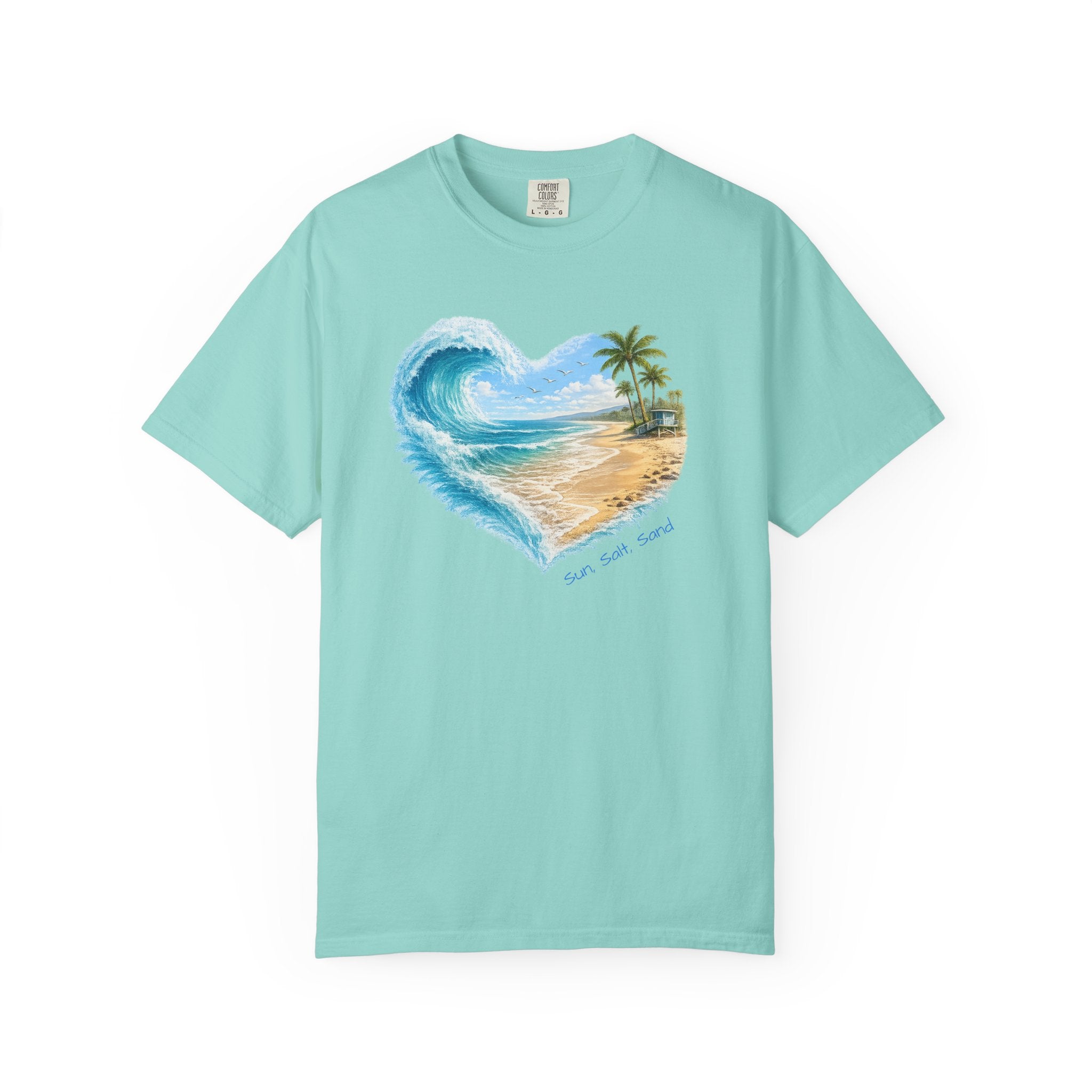 Heart Wave Beach scene T-shirt | Tropical palm shore ocean art