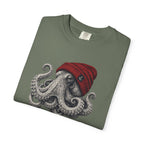 Octopus with Red Beanie T-shirt- Ocean Graphic Tshirt