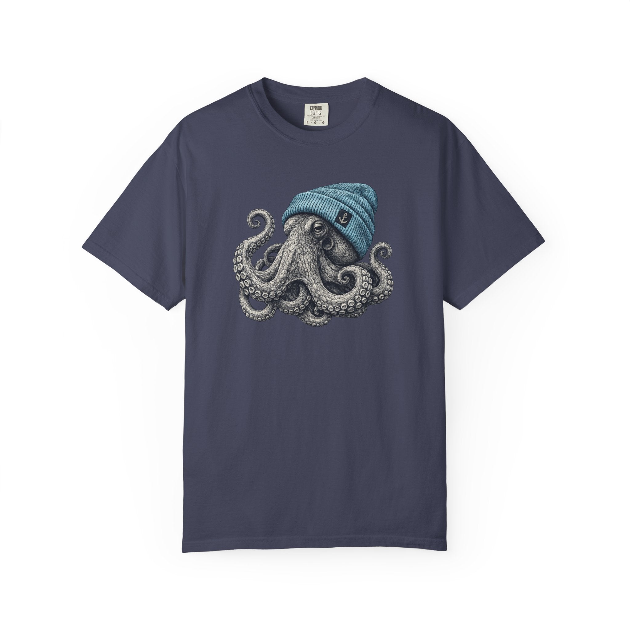 Octopus Blue Beanie T-Shirt — Ocean Life Graphic Tee