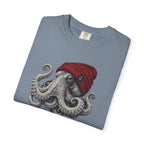 Octopus with Red Beanie T-shirt- Ocean Graphic Tshirt