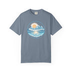 Sunset Mountain Lake T-Shirt- Blue Graphic Lake Tee