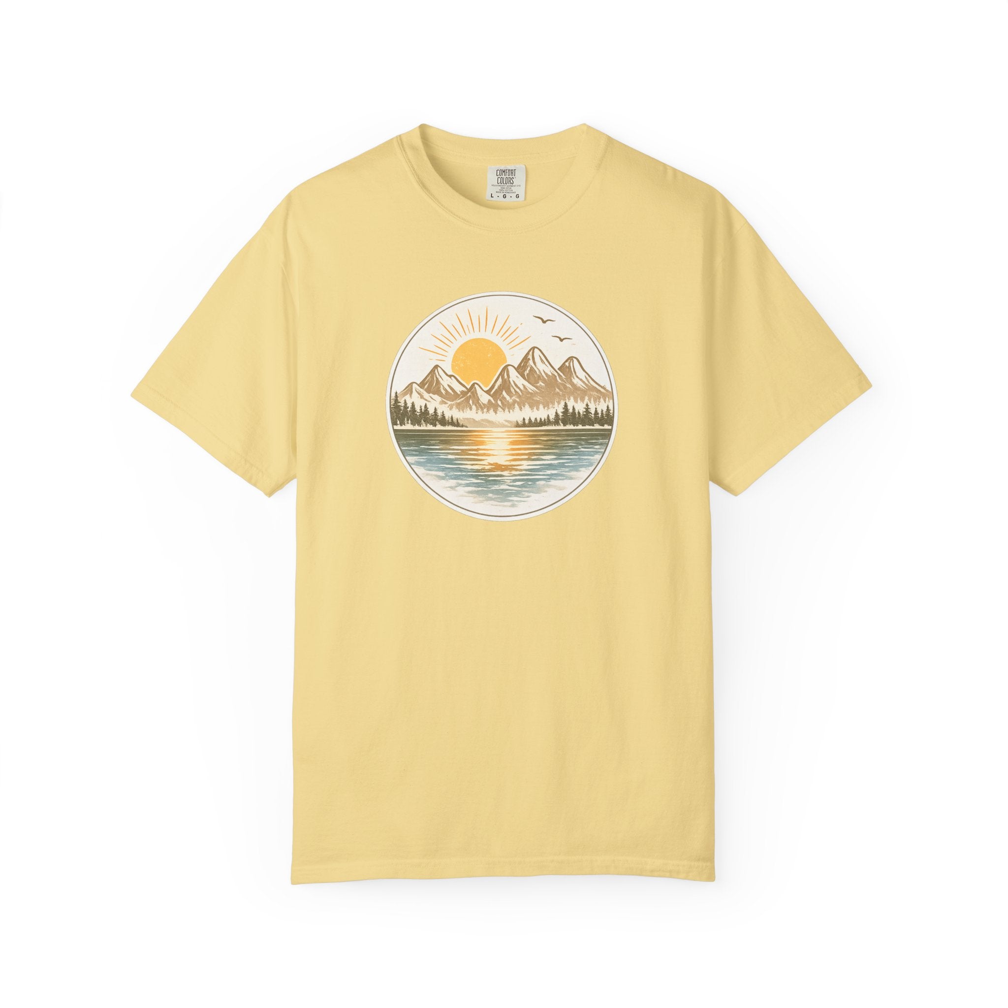 Sunrise Mountain Lake T-Shirt — Scenic Nature Graphic Tee