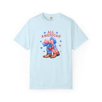 Light blue t-shirt with 'All American' graphic on a white background