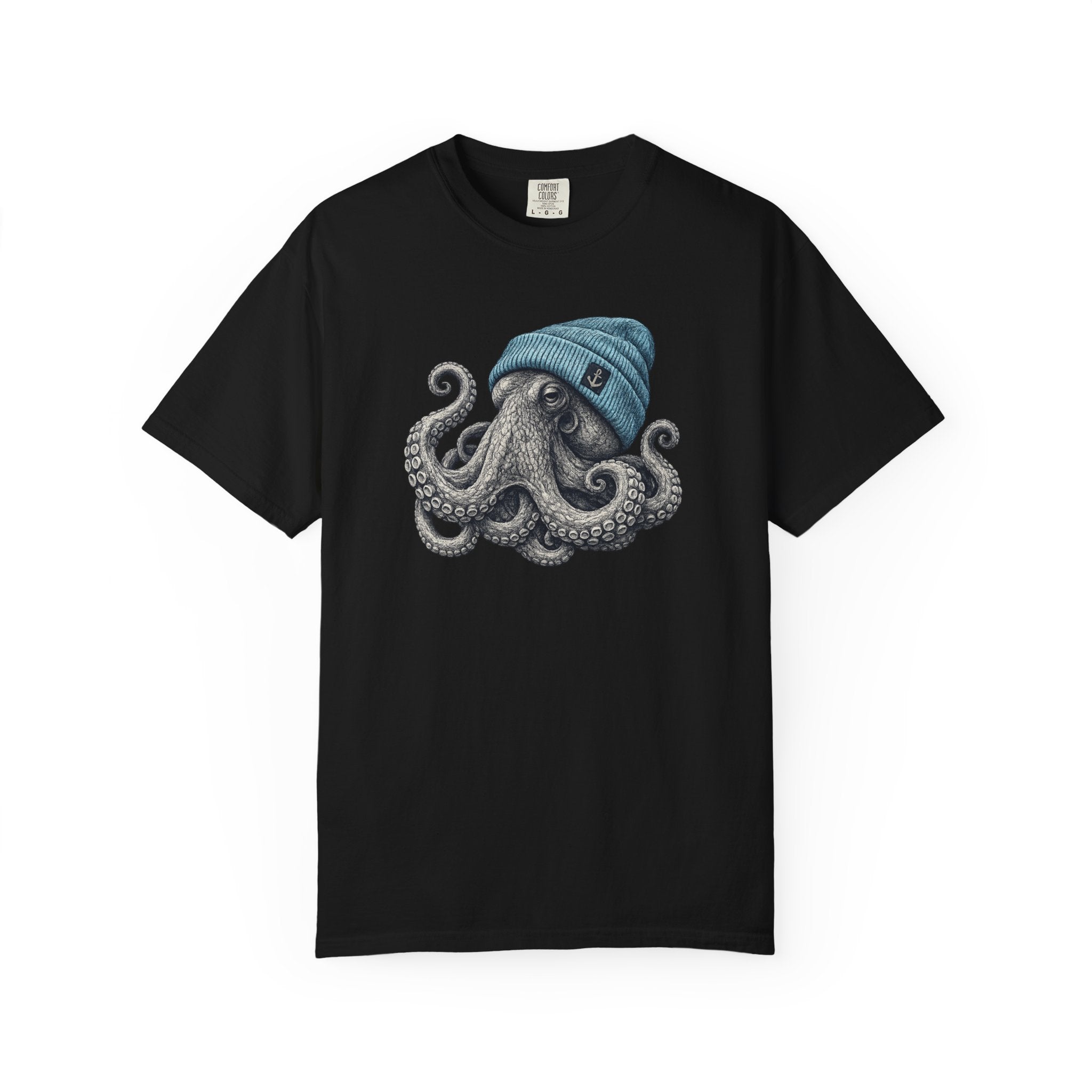Octopus Blue Beanie T-Shirt — Ocean Life Graphic Tee