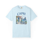 Light blue t-shirt with 'Capri Italy' graphic on a white background