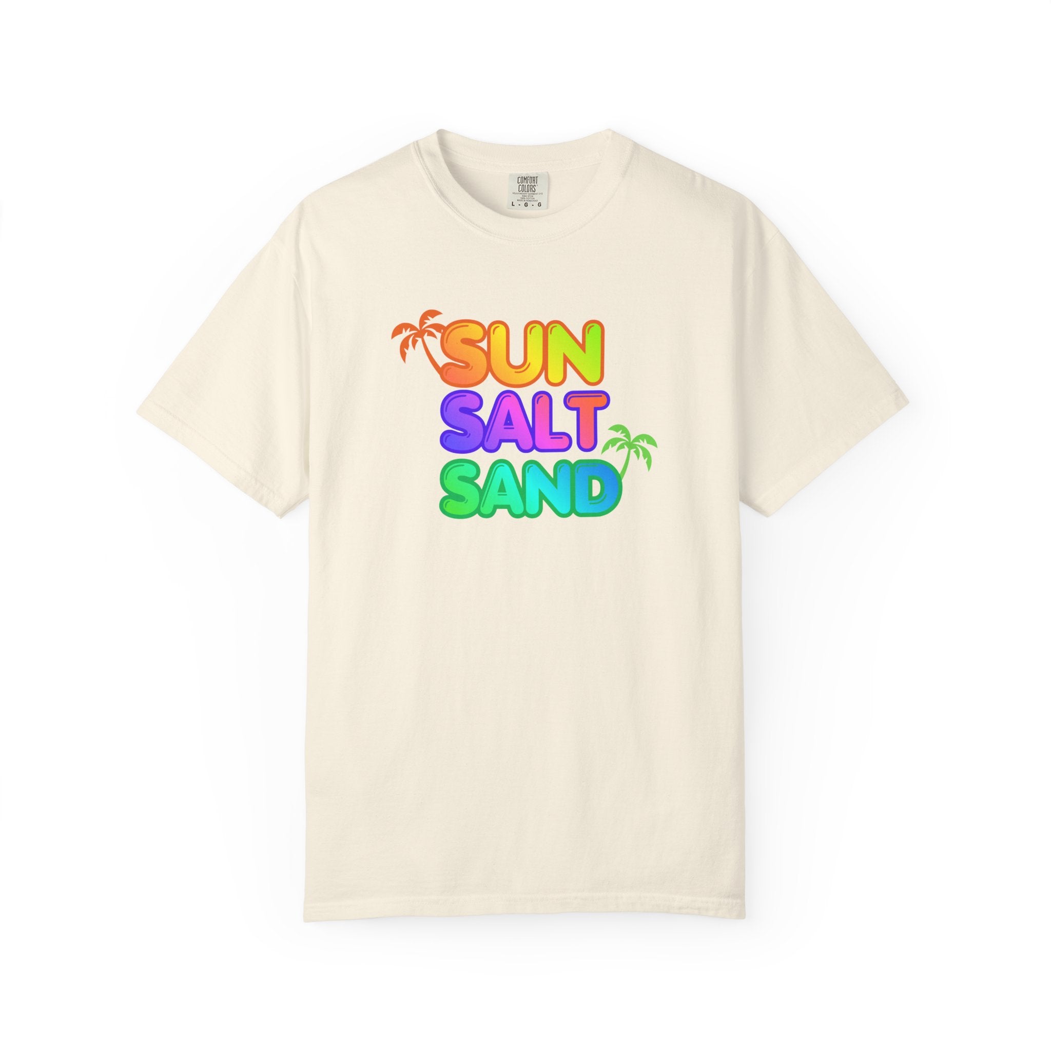 Sun, Salt, Sand Tropical Beach T-Shirt — Colorful Palm Graphic Tee