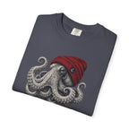 Octopus with Red Beanie T-shirt- Ocean Graphic Tshirt