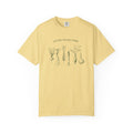 Yellow t-shirt with vegetable graphic and text on a white background