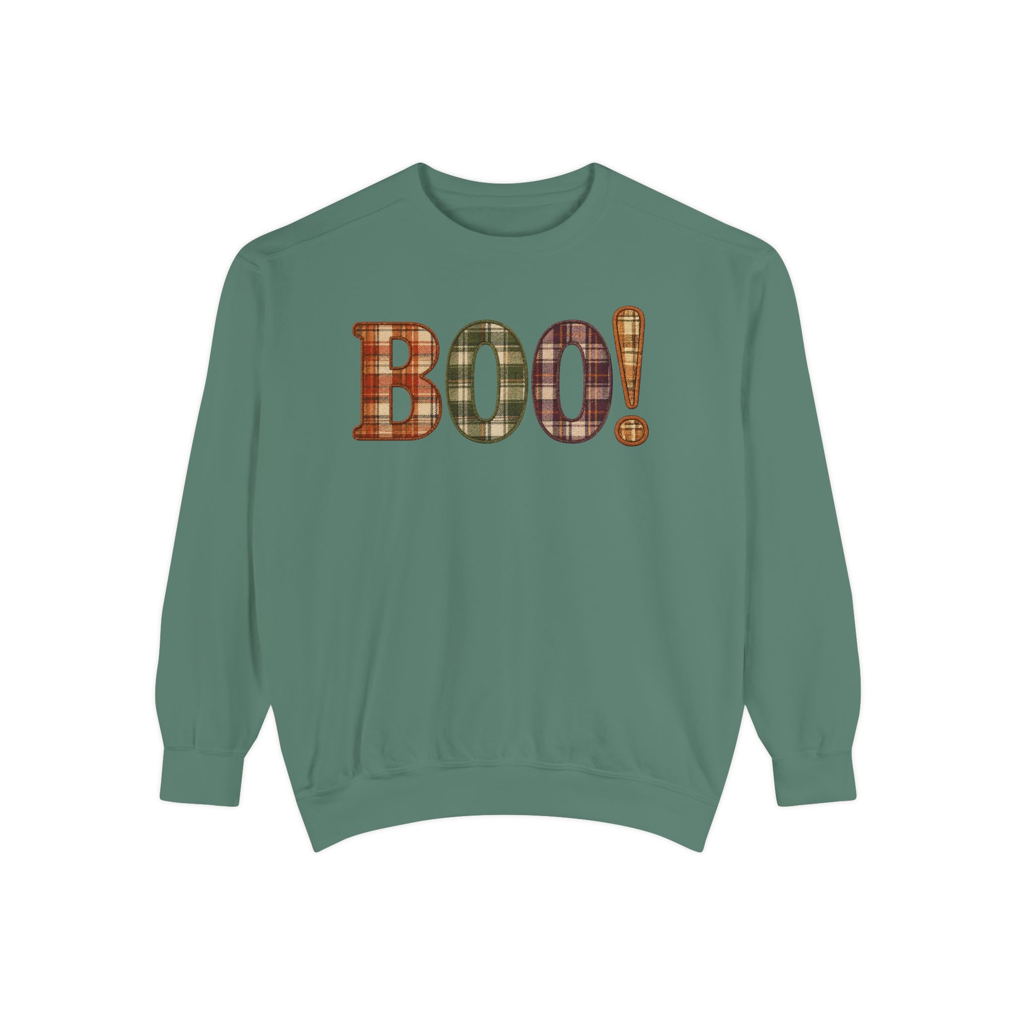 Halloween Plaid "BOO!" Sweatshirt - Cozy Fall Graphic Pullover