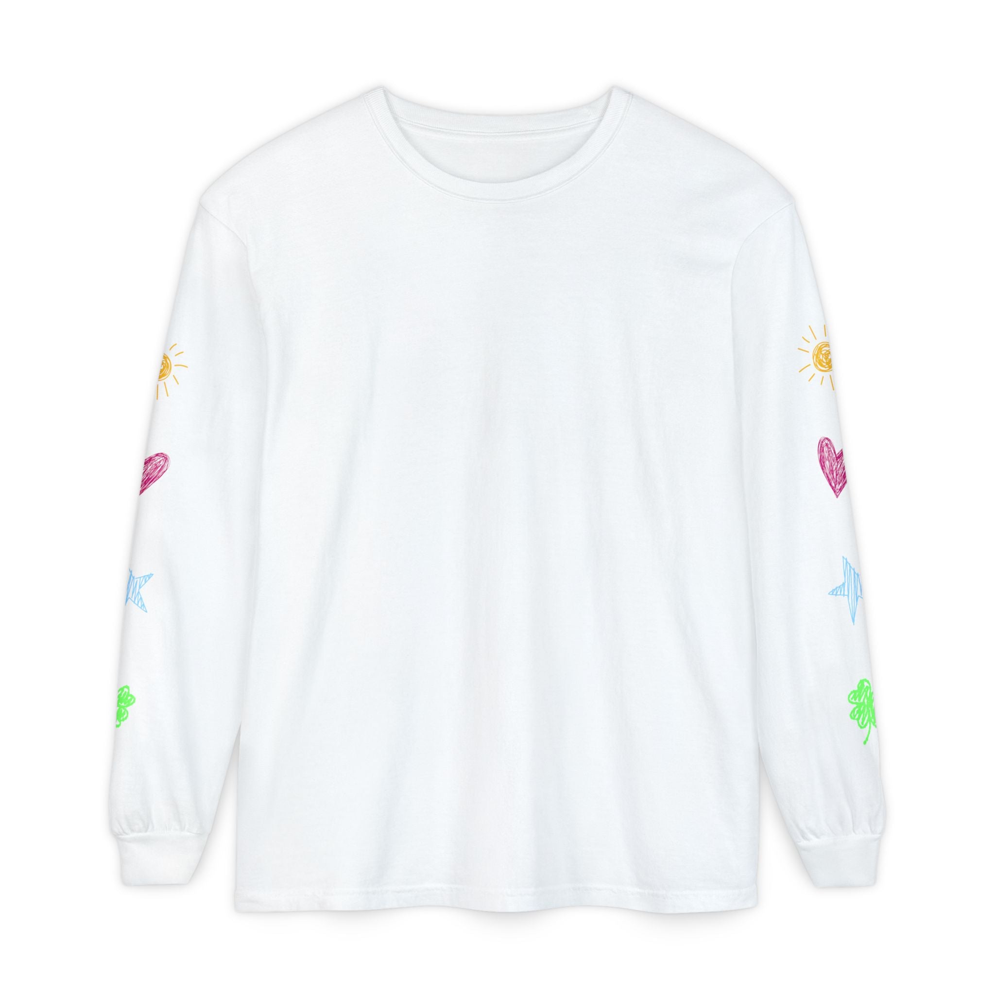 Heart Stars Long Sleeve T-Shirt- Womens Cute Graphic Long Sleeve Tee