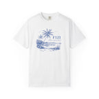 White t-shirt with a tropical graphic and 'Fiji' text on a white background