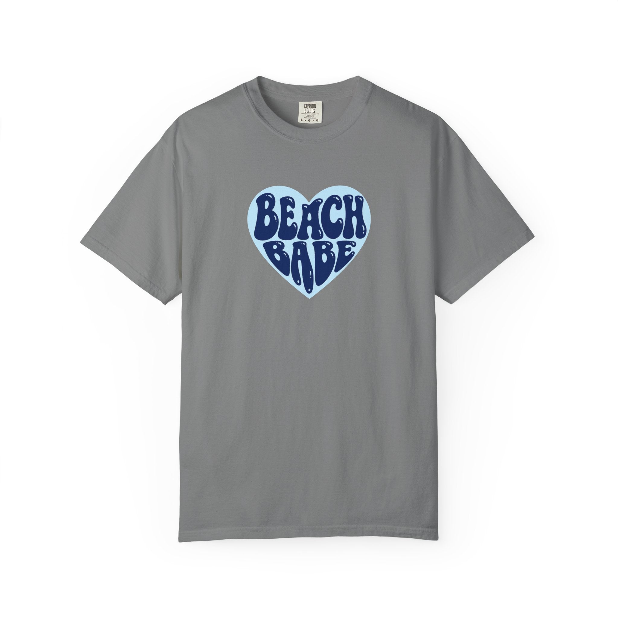 Beach Babe Heart T-Shirt- Dark Blue on Light Blue Heart Graphic Tee