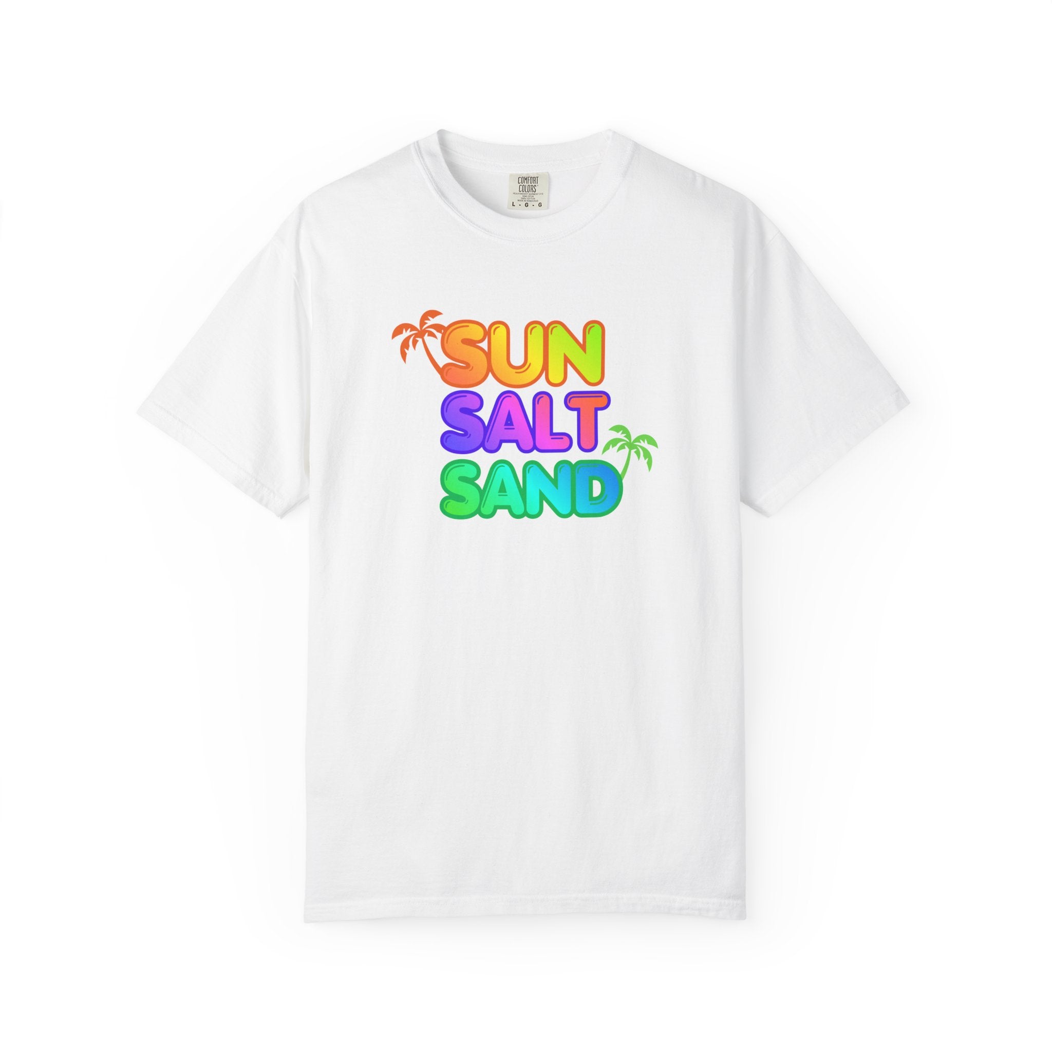 Sun, Salt, Sand Tropical Beach T-Shirt — Colorful Palm Graphic Tee