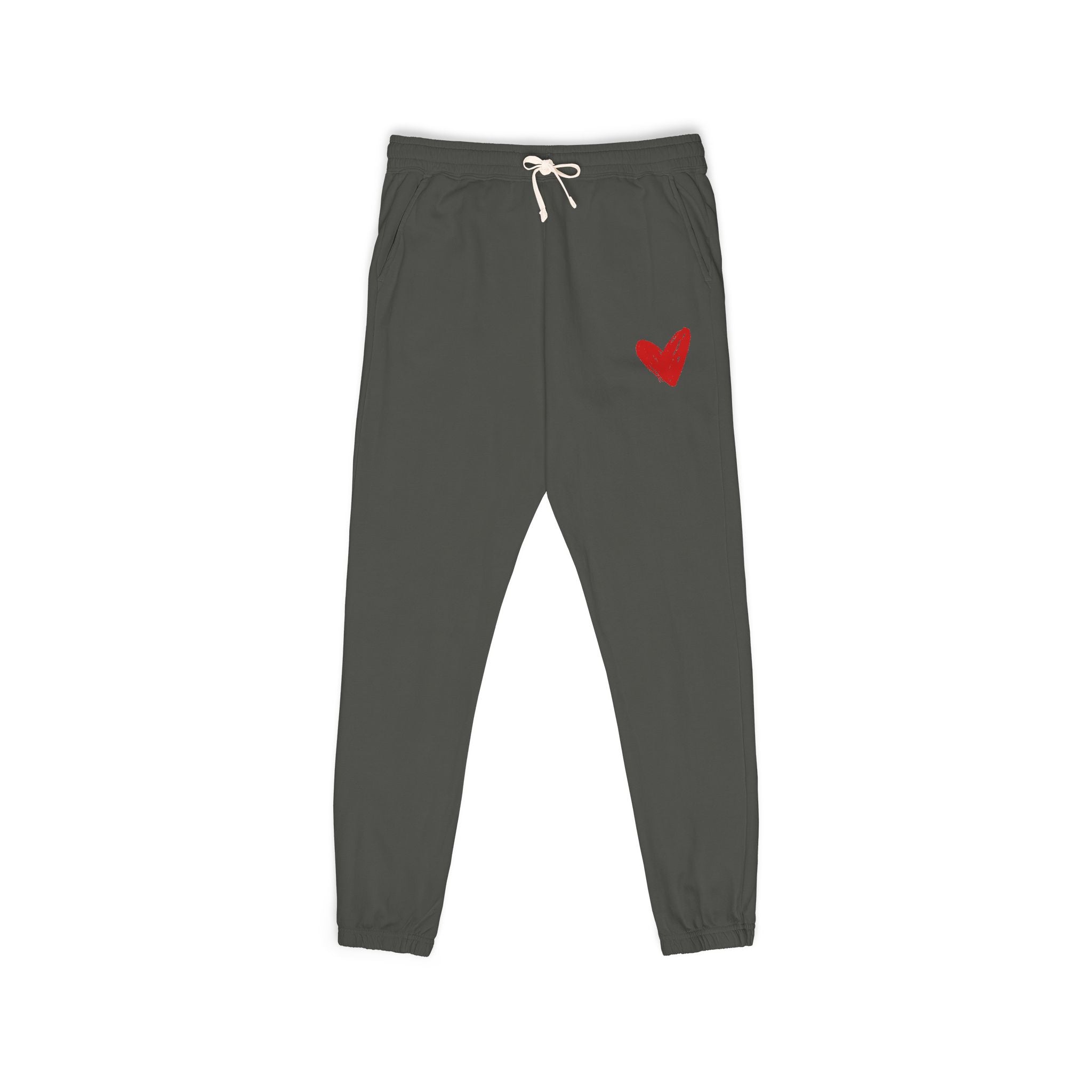 Sketched Heart Fleece Sweatpants- Sweatpants with a Red Heart- Loungewear