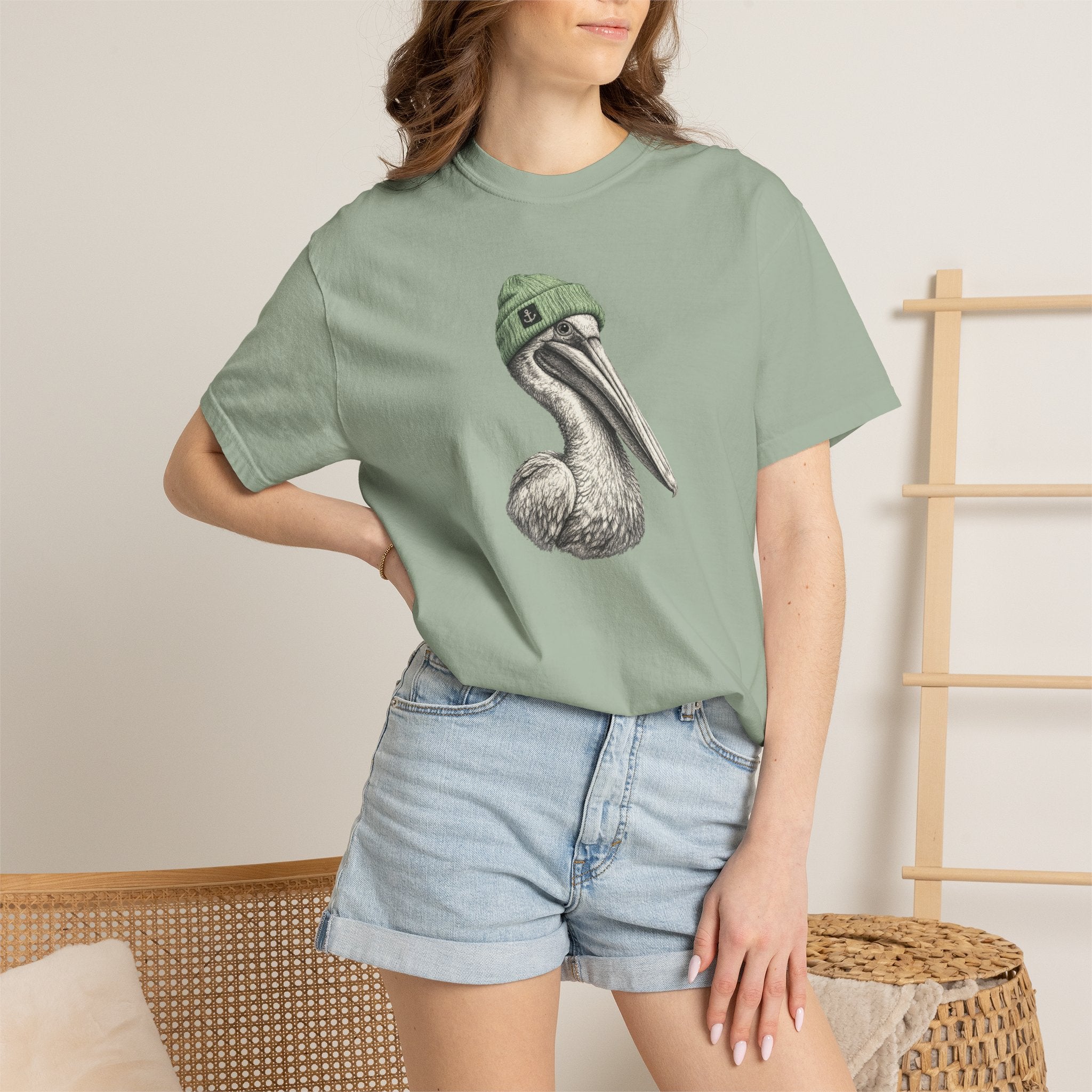 Pelican with Beanie T-Shirt — Ocean Life Graphic Tshirt
