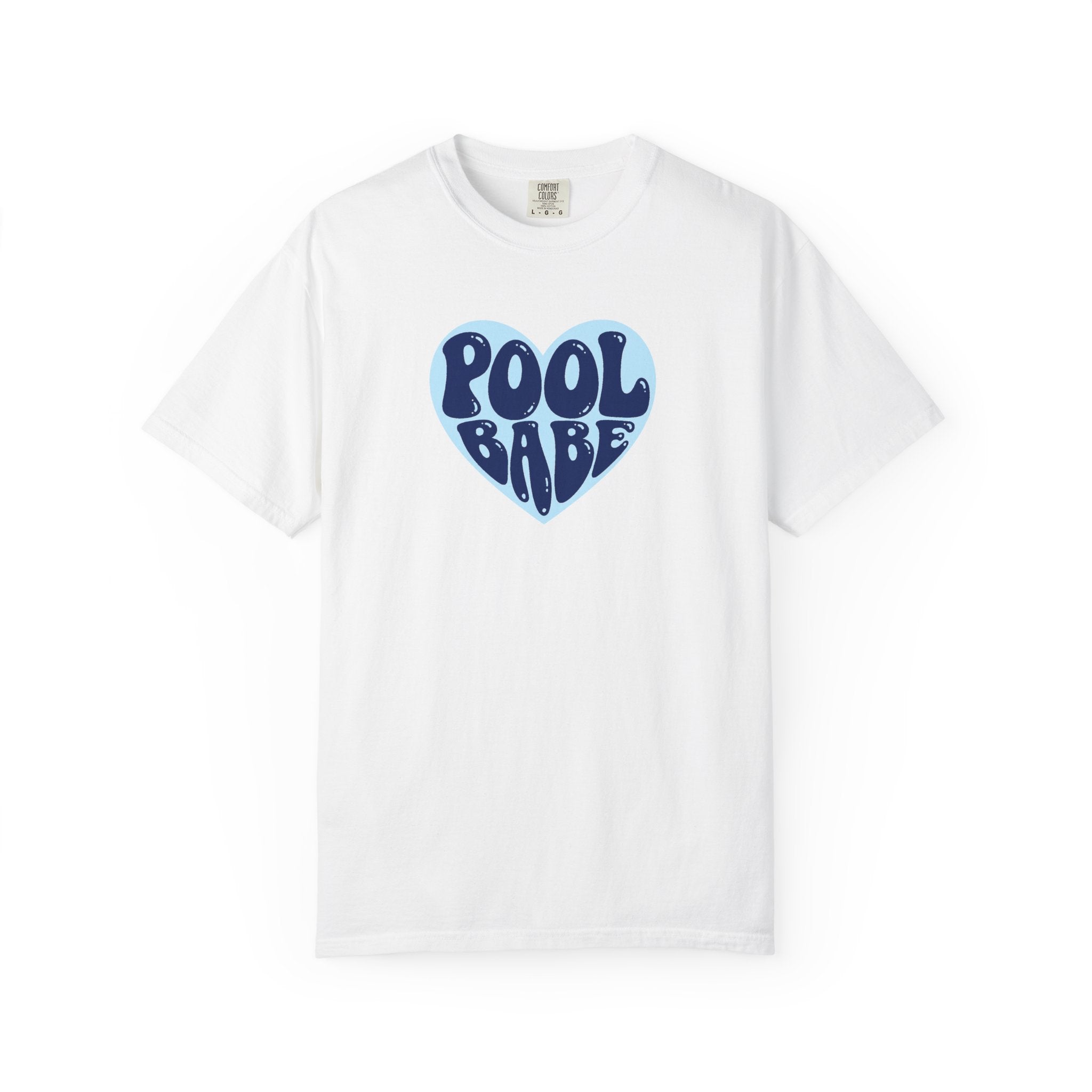 Pool Babe Heart T-shirt-  Dark Blue on Light Blue Heart Graphic Tee
