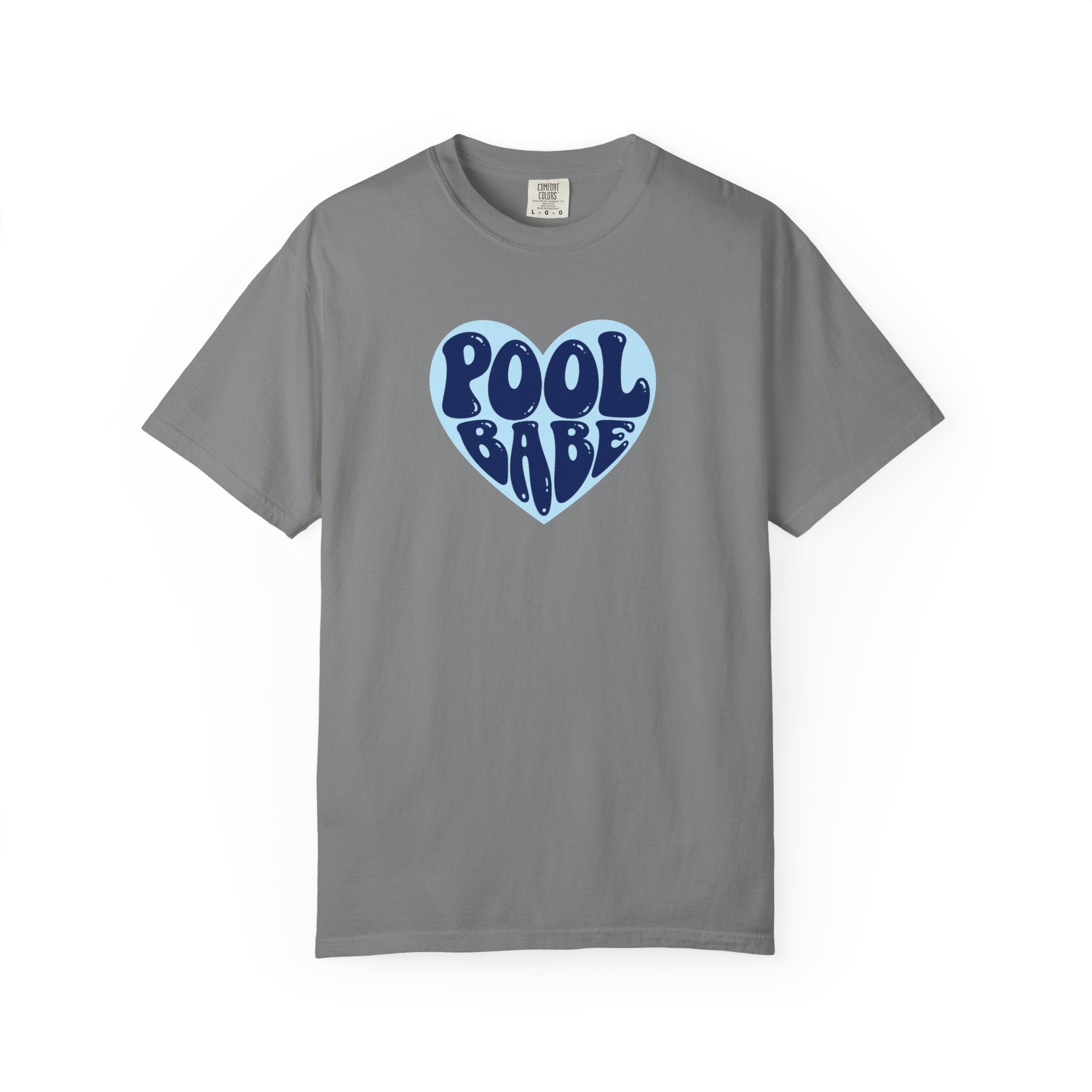 Pool Babe Heart T-shirt-  Dark Blue on Light Blue Heart Graphic Tee