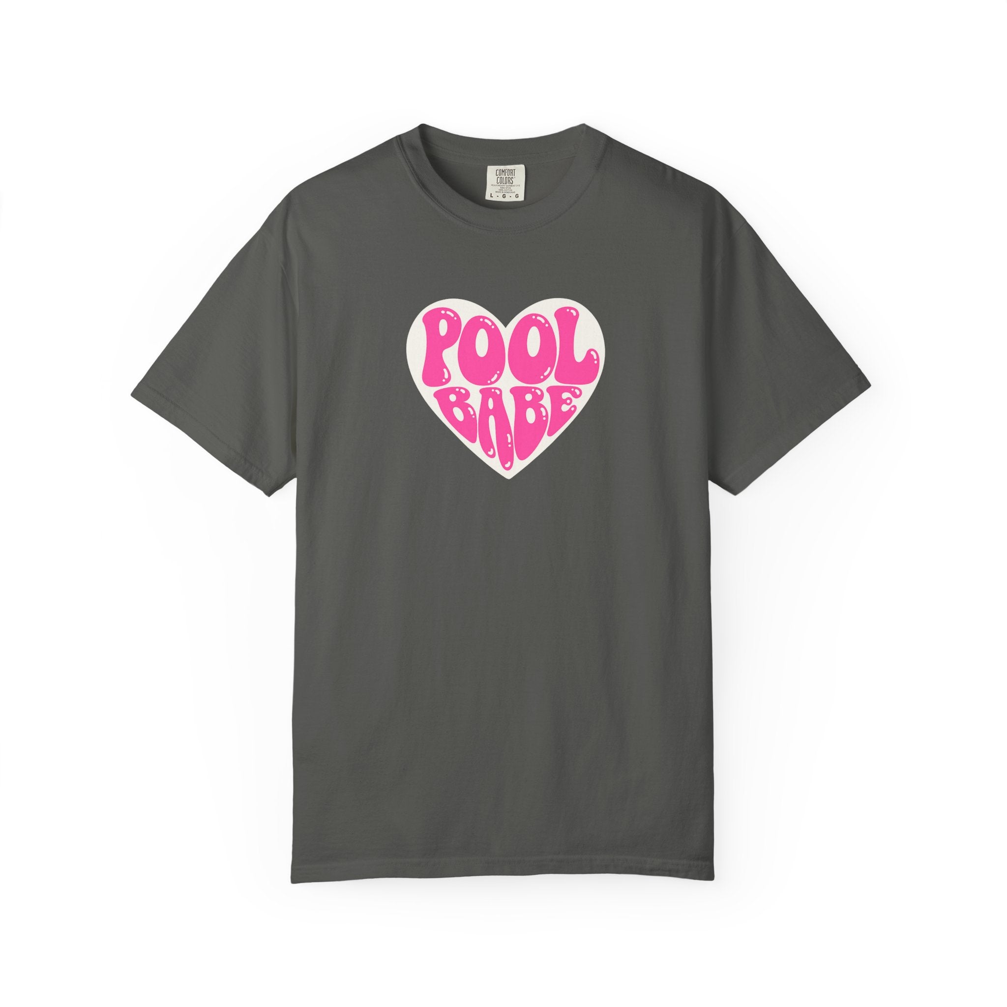 Pool Babe T‑Shirt — Hot Pink on Light Pink Heart Graphicr Tee