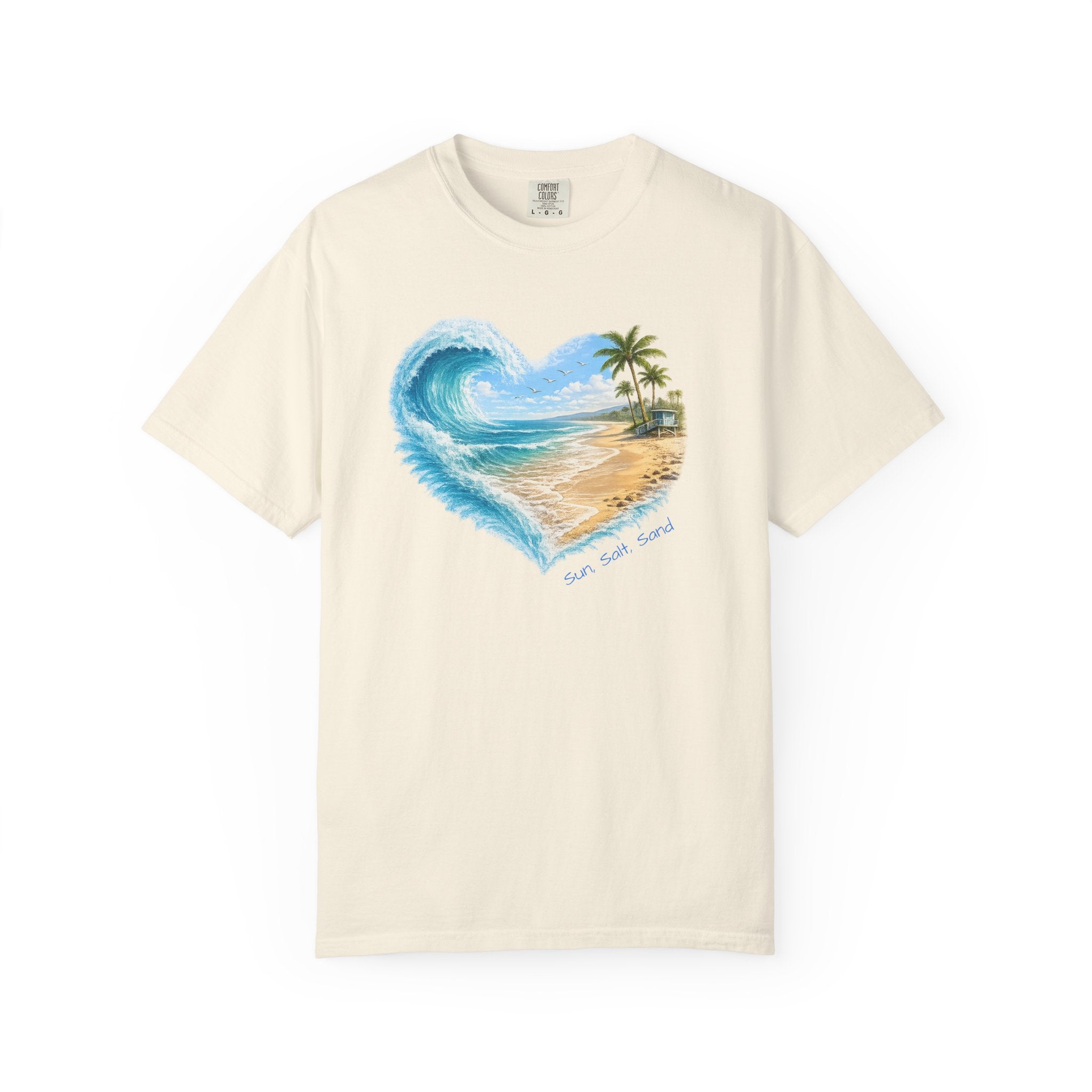 Heart Wave Beach scene T-shirt | Tropical palm shore ocean art