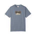 Gray t-shirt with a graphic of a person wearing a tank top with 'Raised Differently' text on a white background