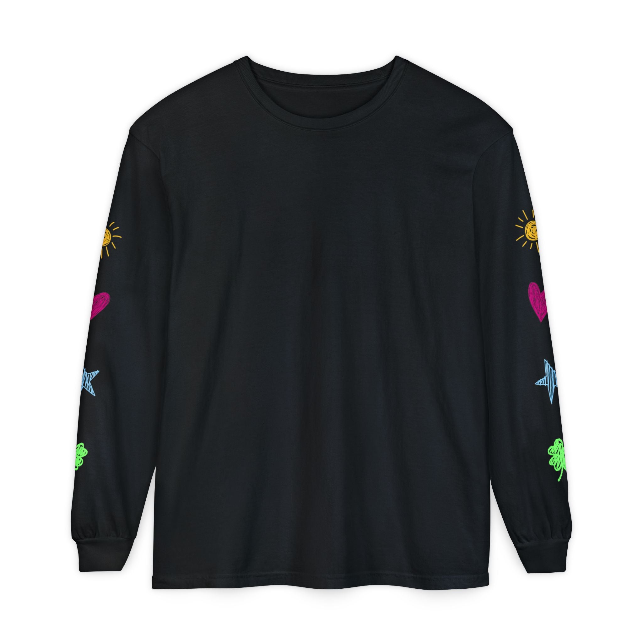 Heart Stars Long Sleeve T-Shirt- Womens Cute Graphic Long Sleeve Tee