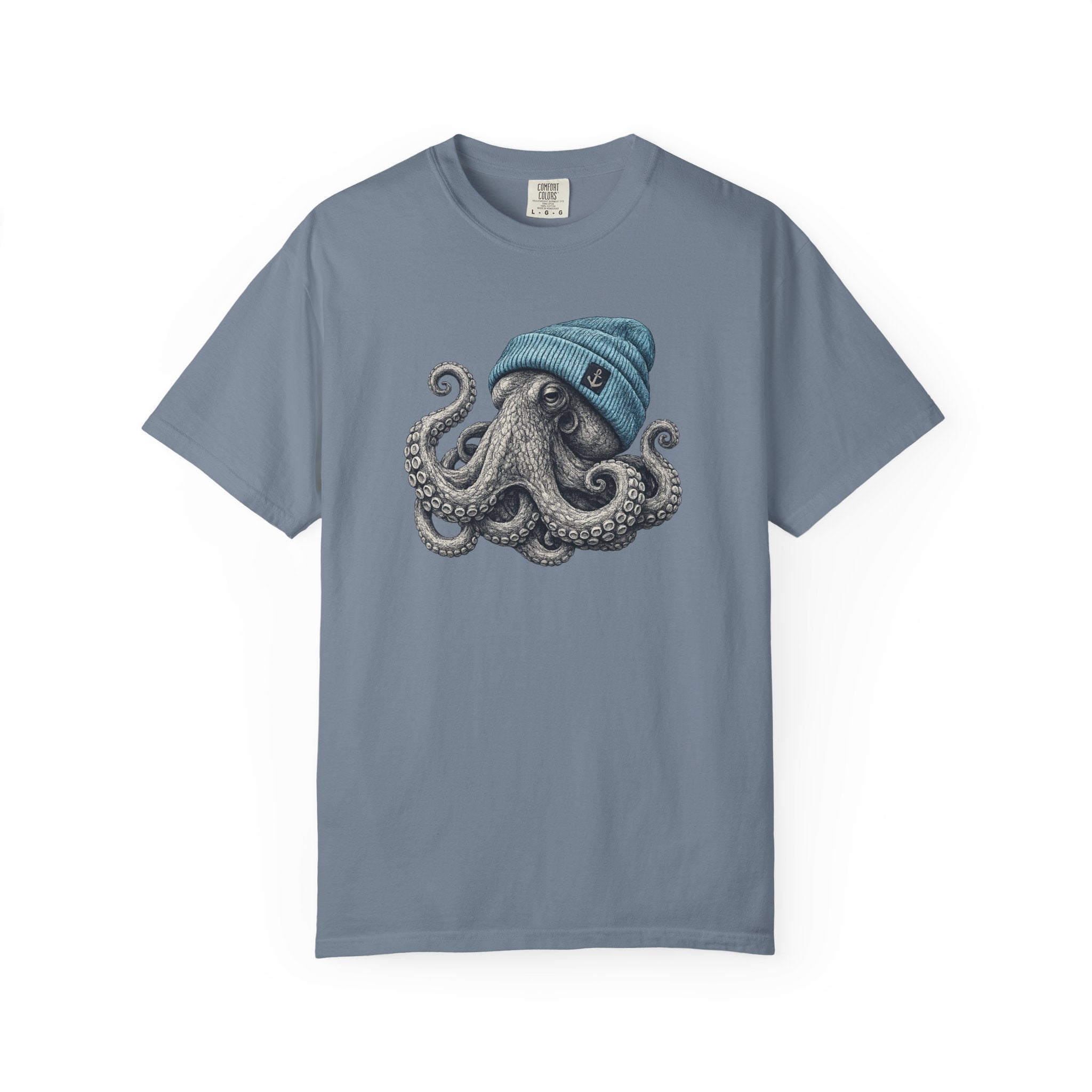 Octopus Blue Beanie T-Shirt — Ocean Life Graphic Tee