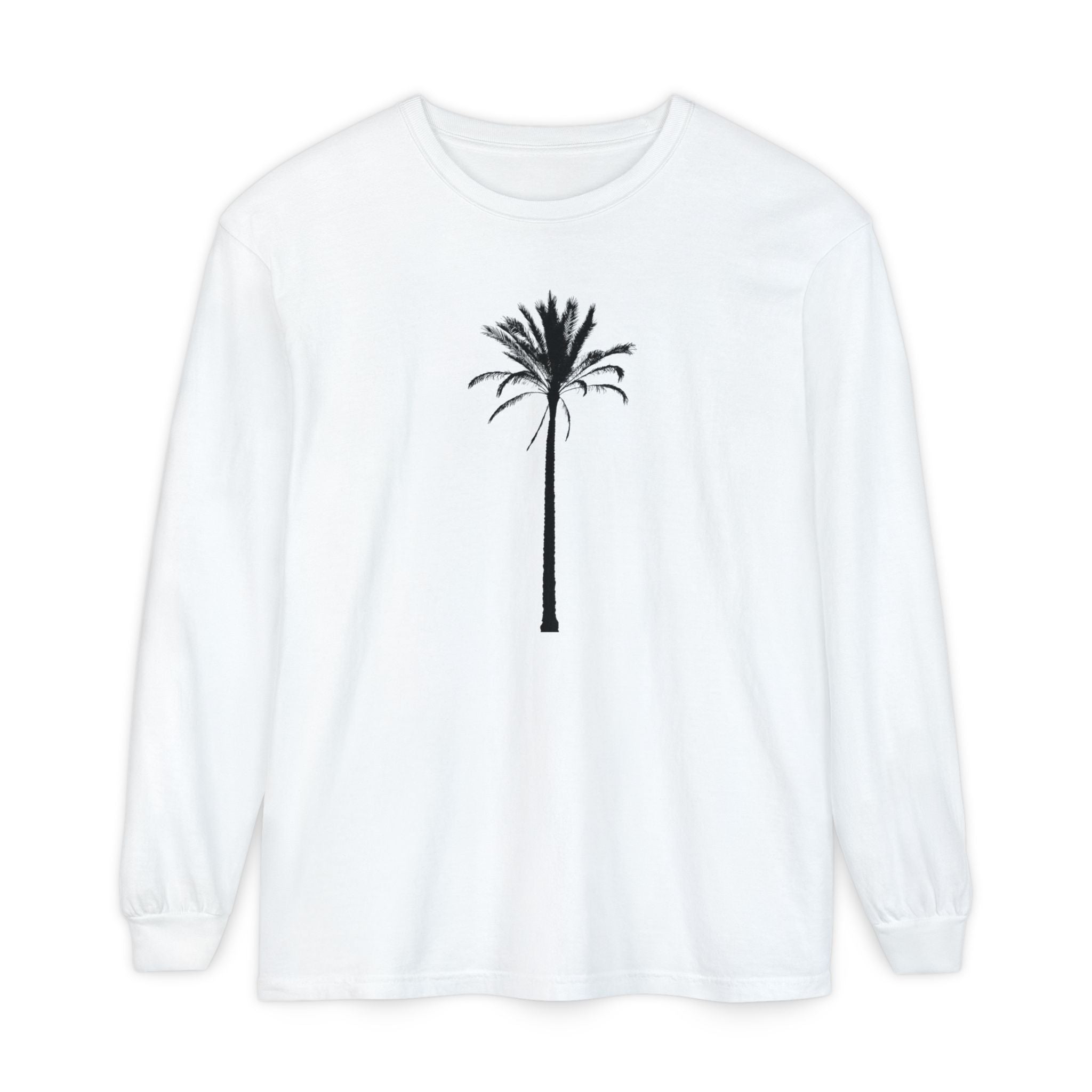 Palm Tree Long Sleeve T-Shirt — Minimal Tropical Graphic Tee