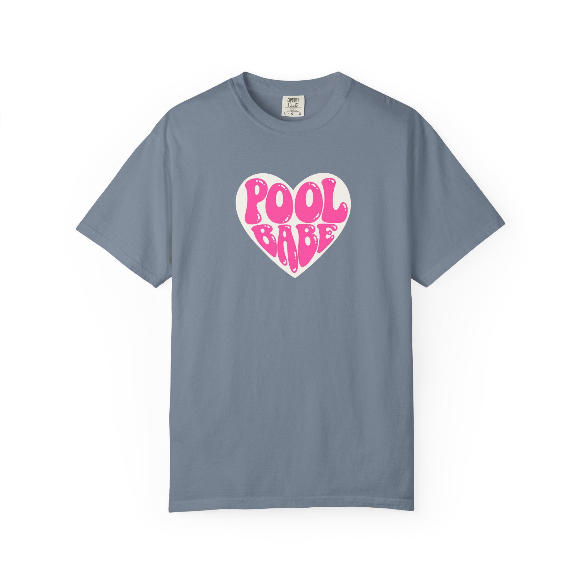 Pool Babe T‑Shirt — Hot Pink on Light Pink Heart Graphicr Tee