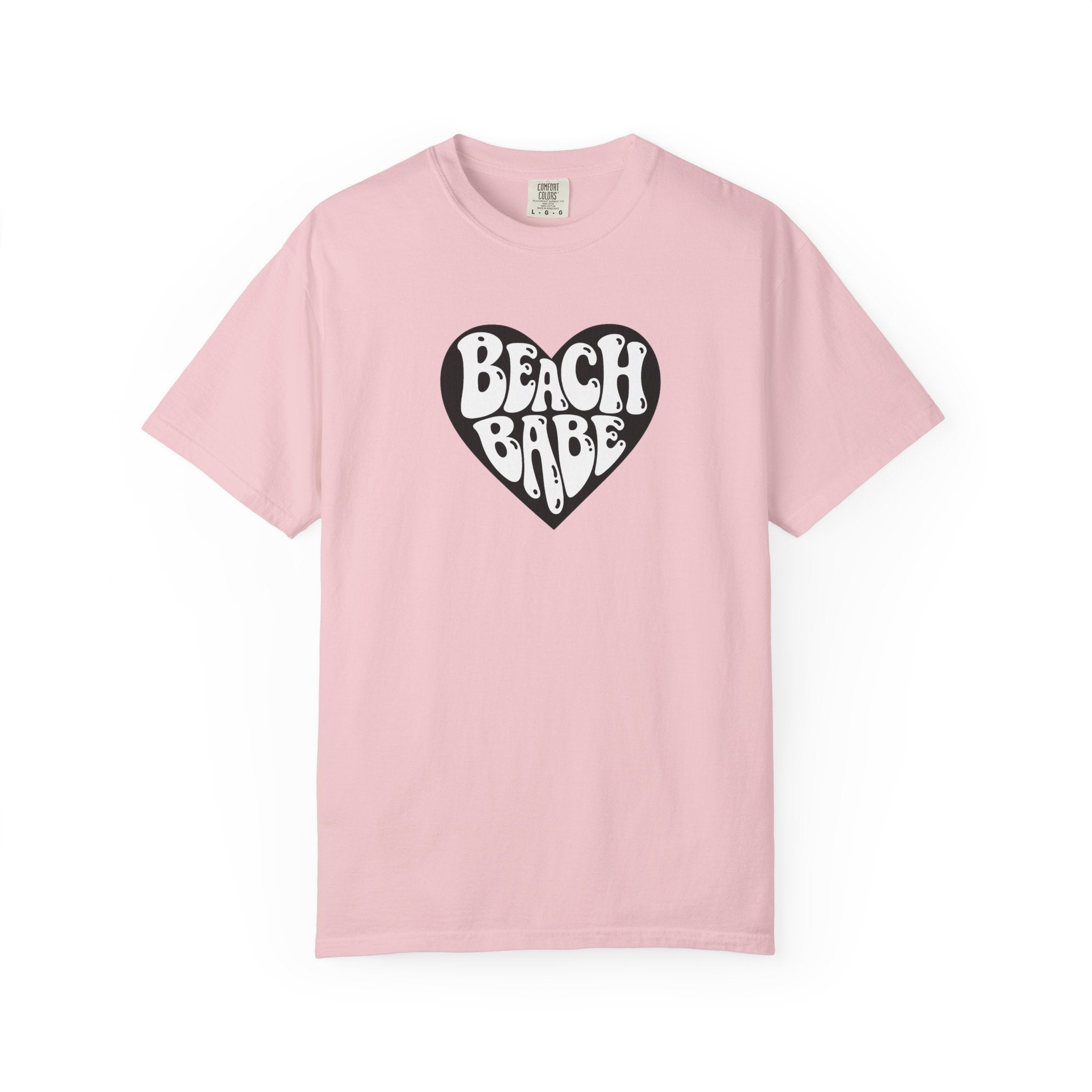 Beach Babe T-Shirt — White Print on Black Heart Graphic Tee