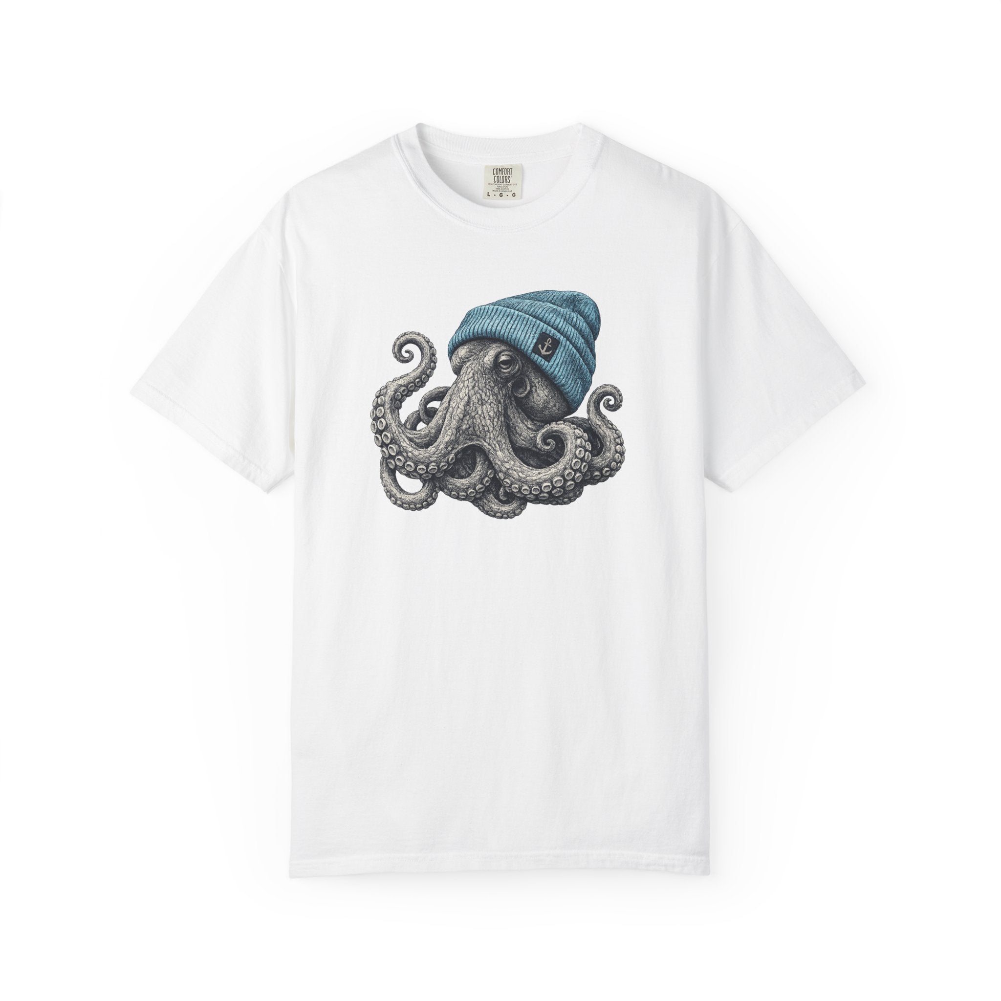 Octopus Blue Beanie T-Shirt — Ocean Life Graphic Tee
