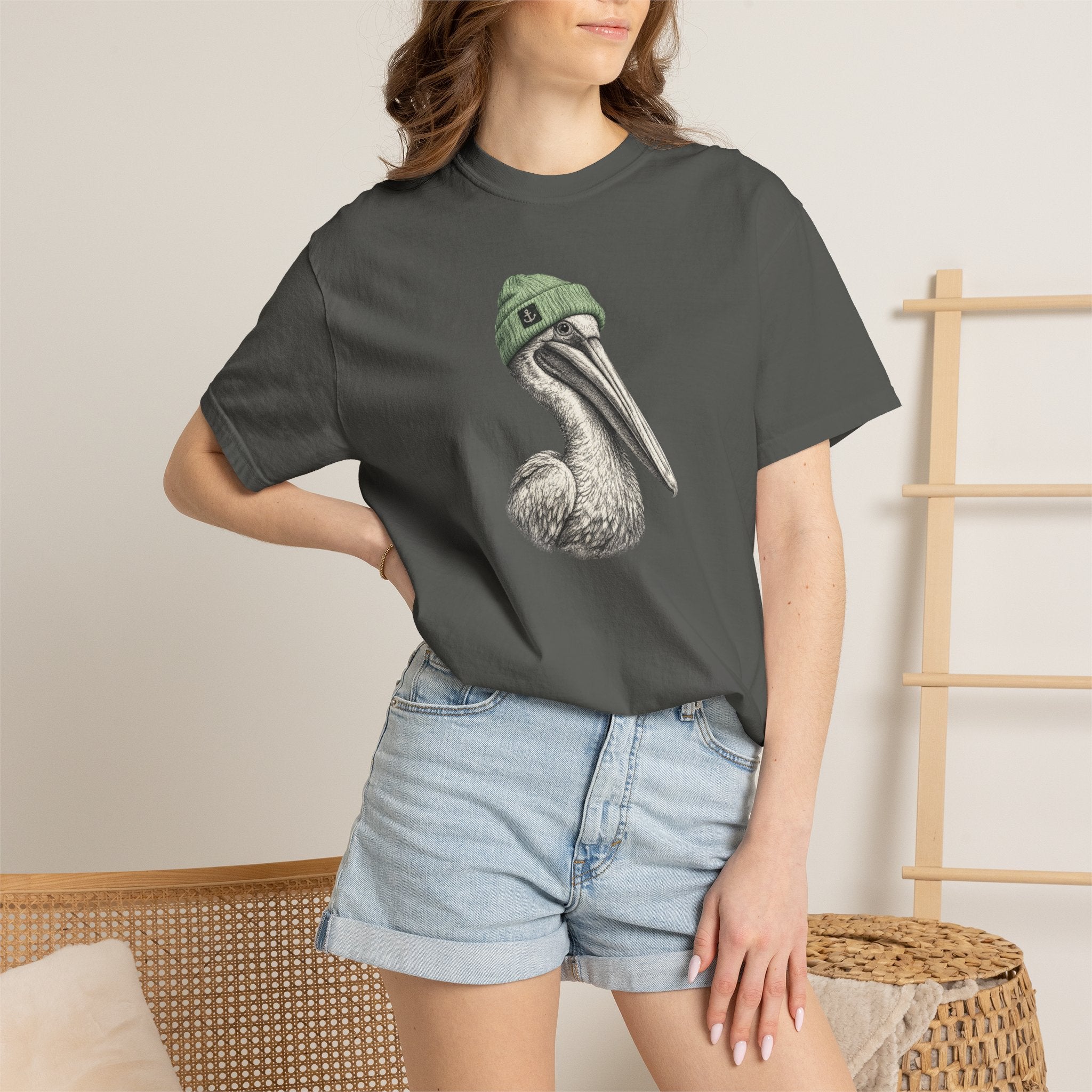Pelican with Beanie T-Shirt — Ocean Life Graphic Tshirt