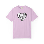 Pool Babe Heart T-Shirt — White Print on Black Heart Graphic Tee