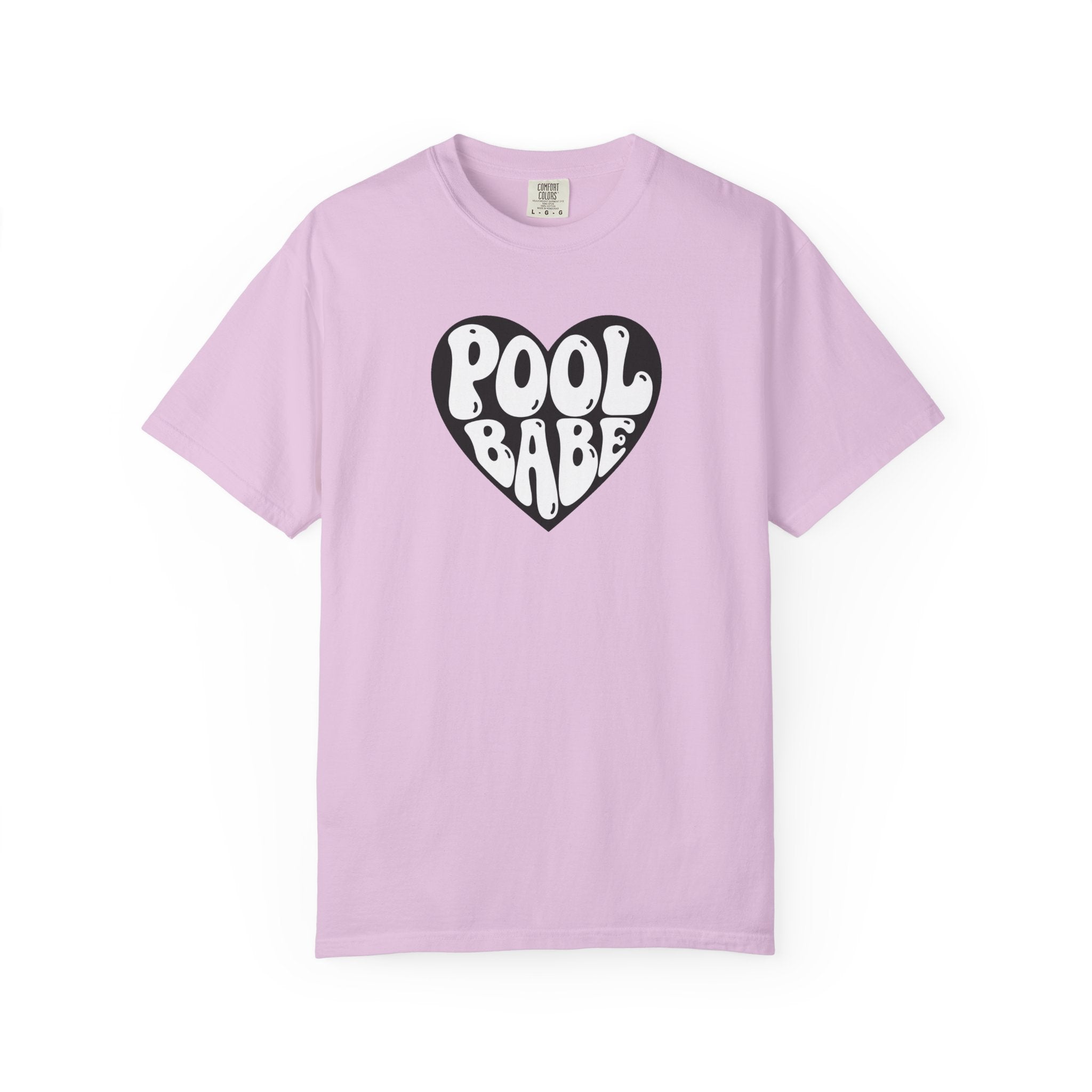 Pool Babe Heart T-Shirt — White Print on Black Heart Graphic Tee