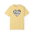 Pool Babe Heart T-Shirt — White Print on Black Heart Graphic Tee