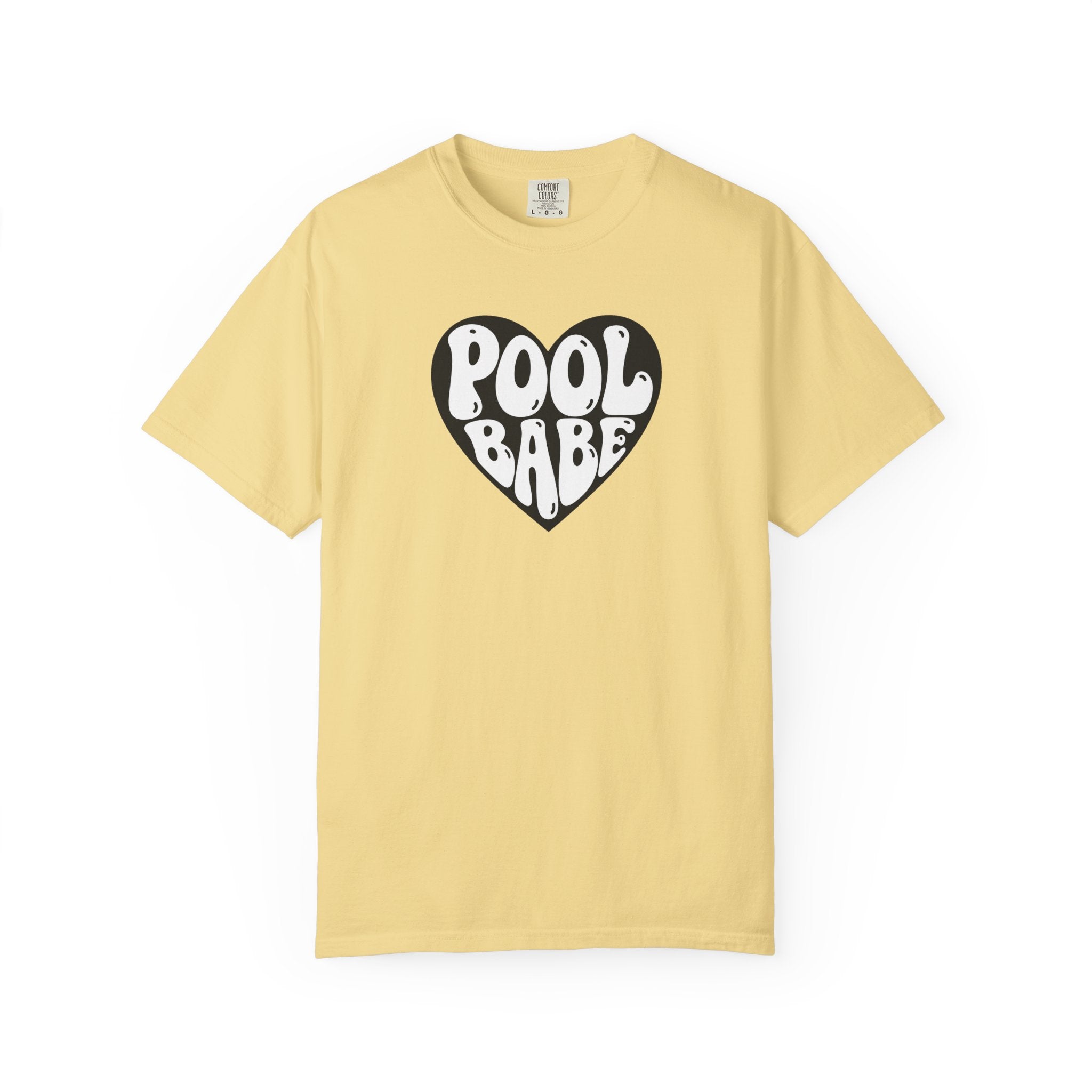 Pool Babe Heart T-Shirt — White Print on Black Heart Graphic Tee