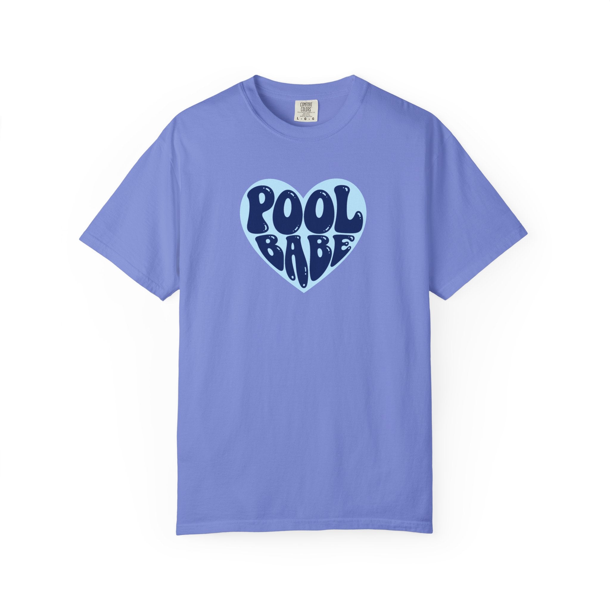 Pool Babe Heart T-shirt-  Dark Blue on Light Blue Heart Graphic Tee