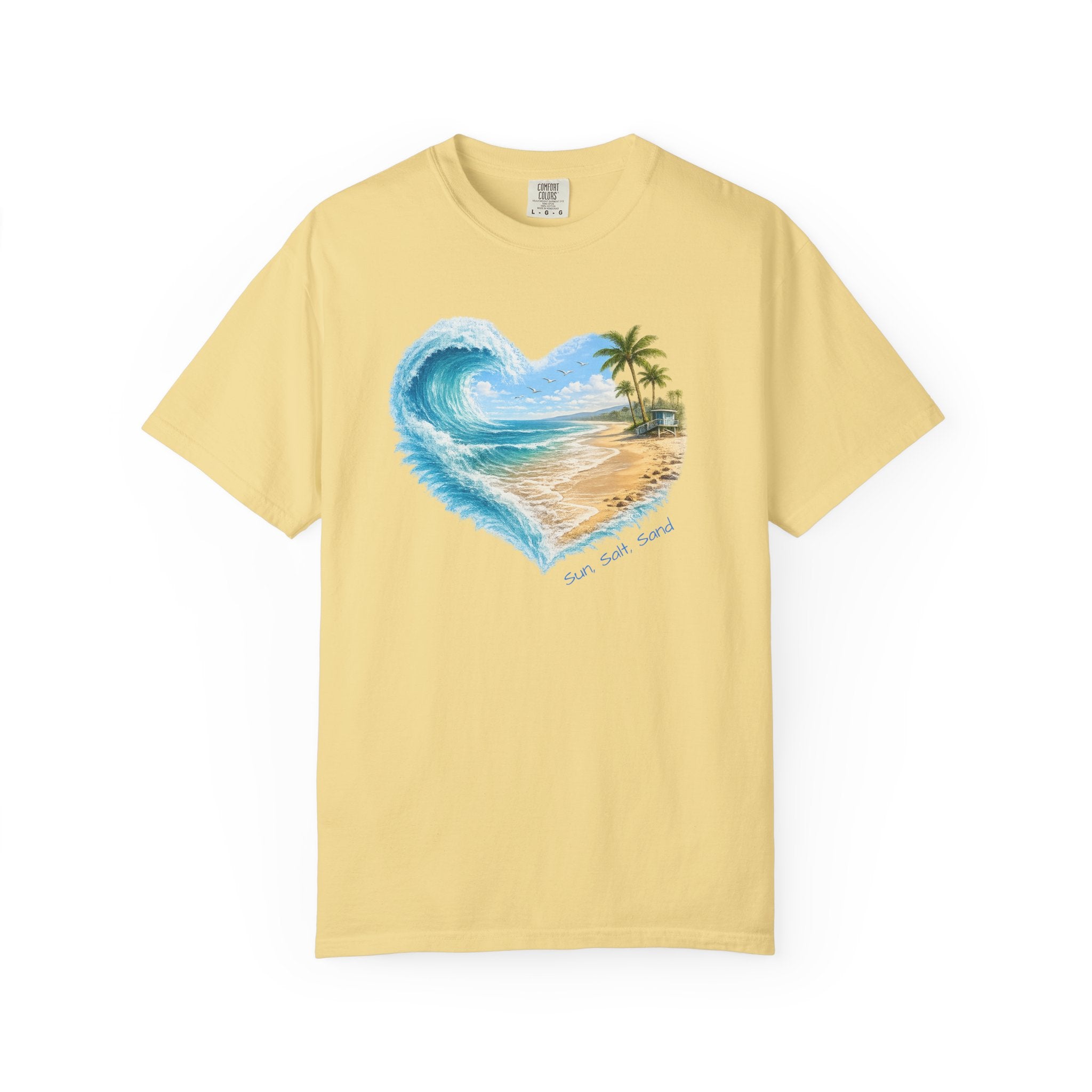 Heart Wave Beach scene T-shirt | Tropical palm shore ocean art