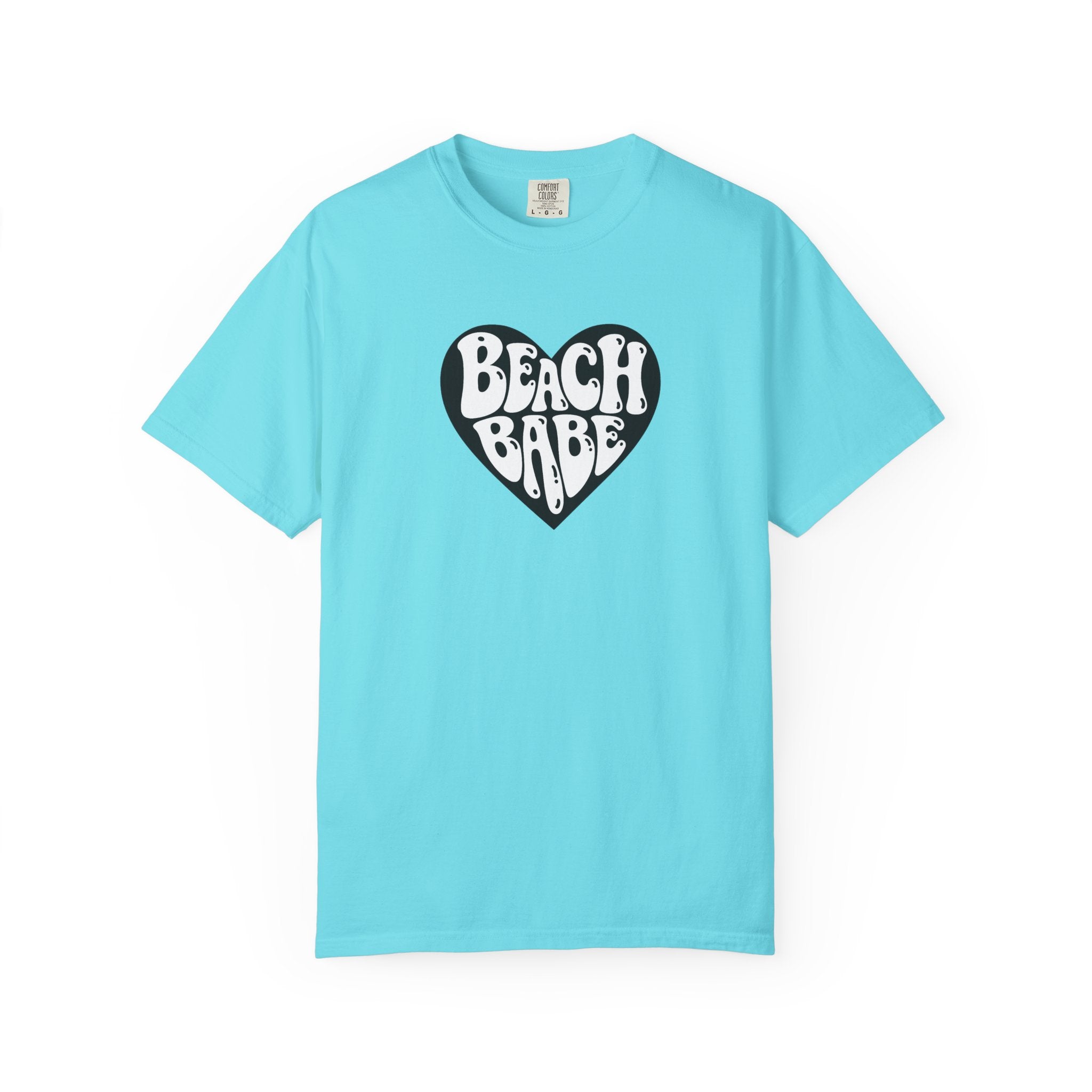 Beach Babe T-Shirt — White Print on Black Heart Graphic Tee