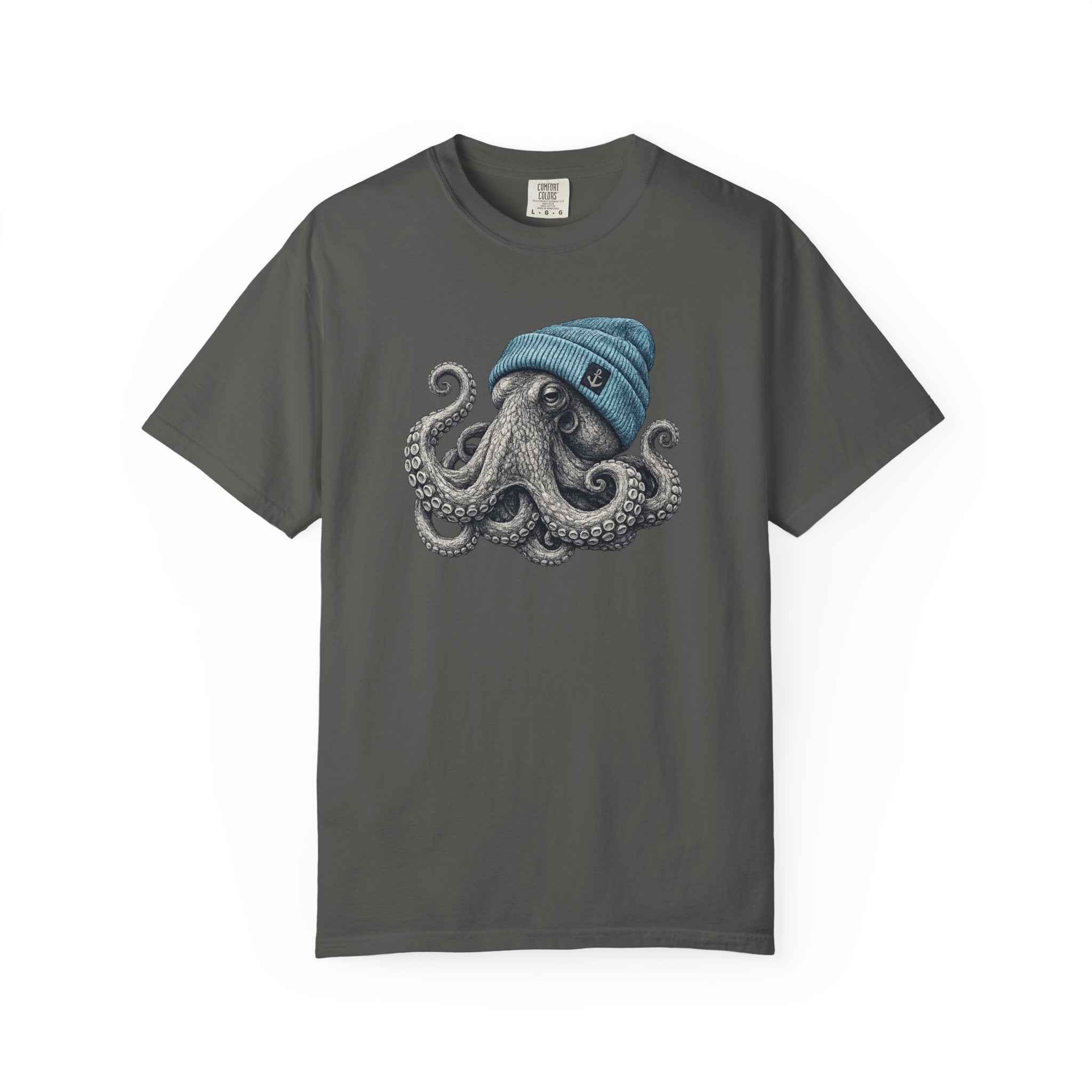 Octopus Blue Beanie T-Shirt — Ocean Life Graphic Tee