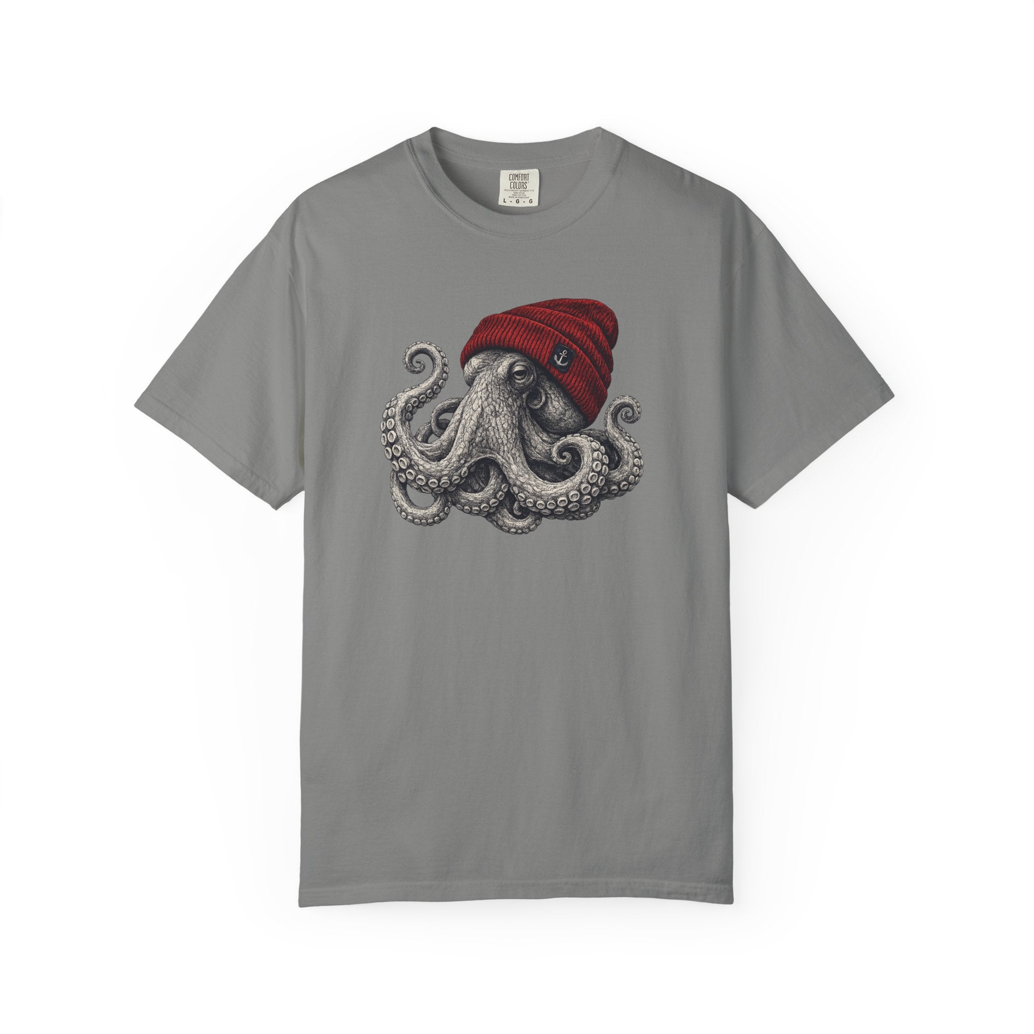 Octopus with Red Beanie T-shirt- Ocean Graphic Tshirt