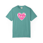Pool Babe T‑Shirt — Hot Pink on Light Pink Heart Graphicr Tee