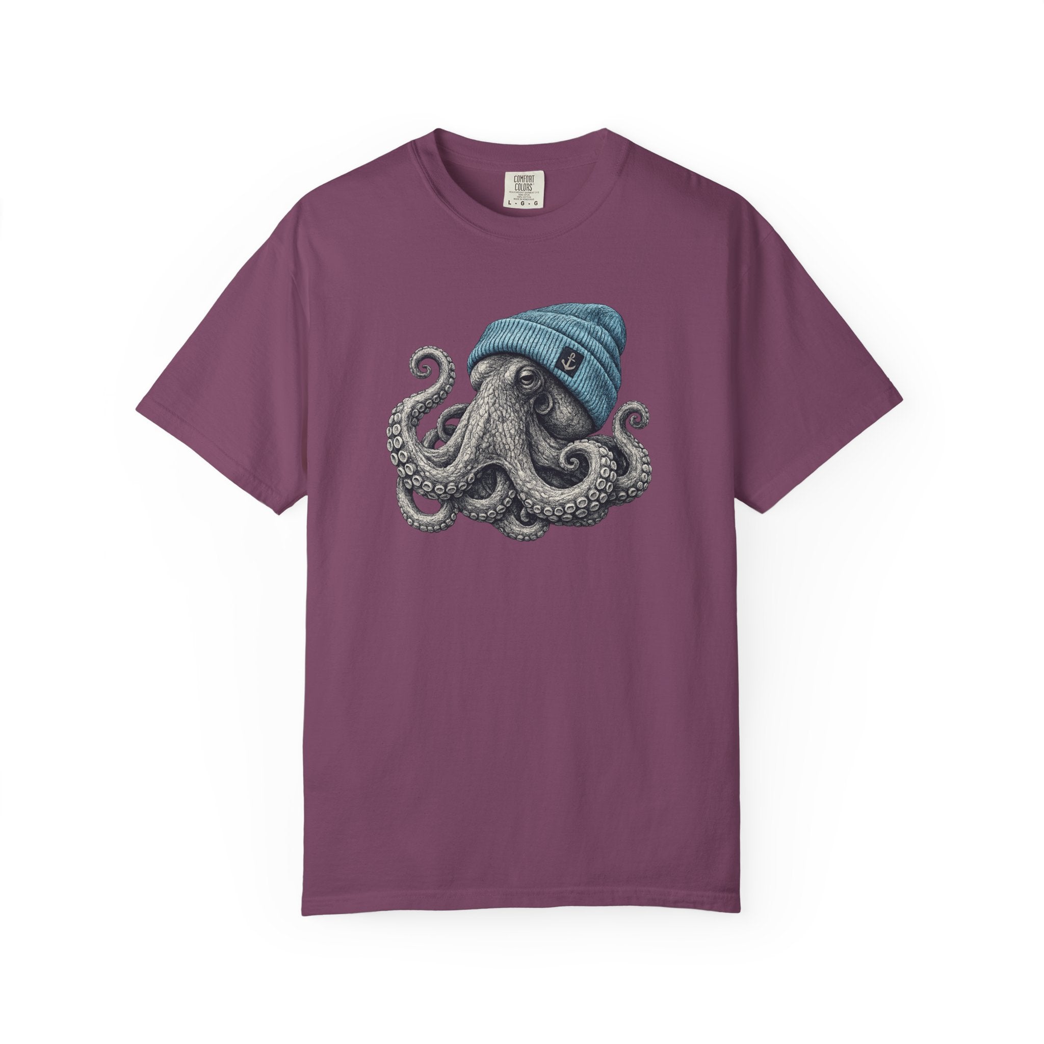 Octopus Blue Beanie T-Shirt — Ocean Life Graphic Tee