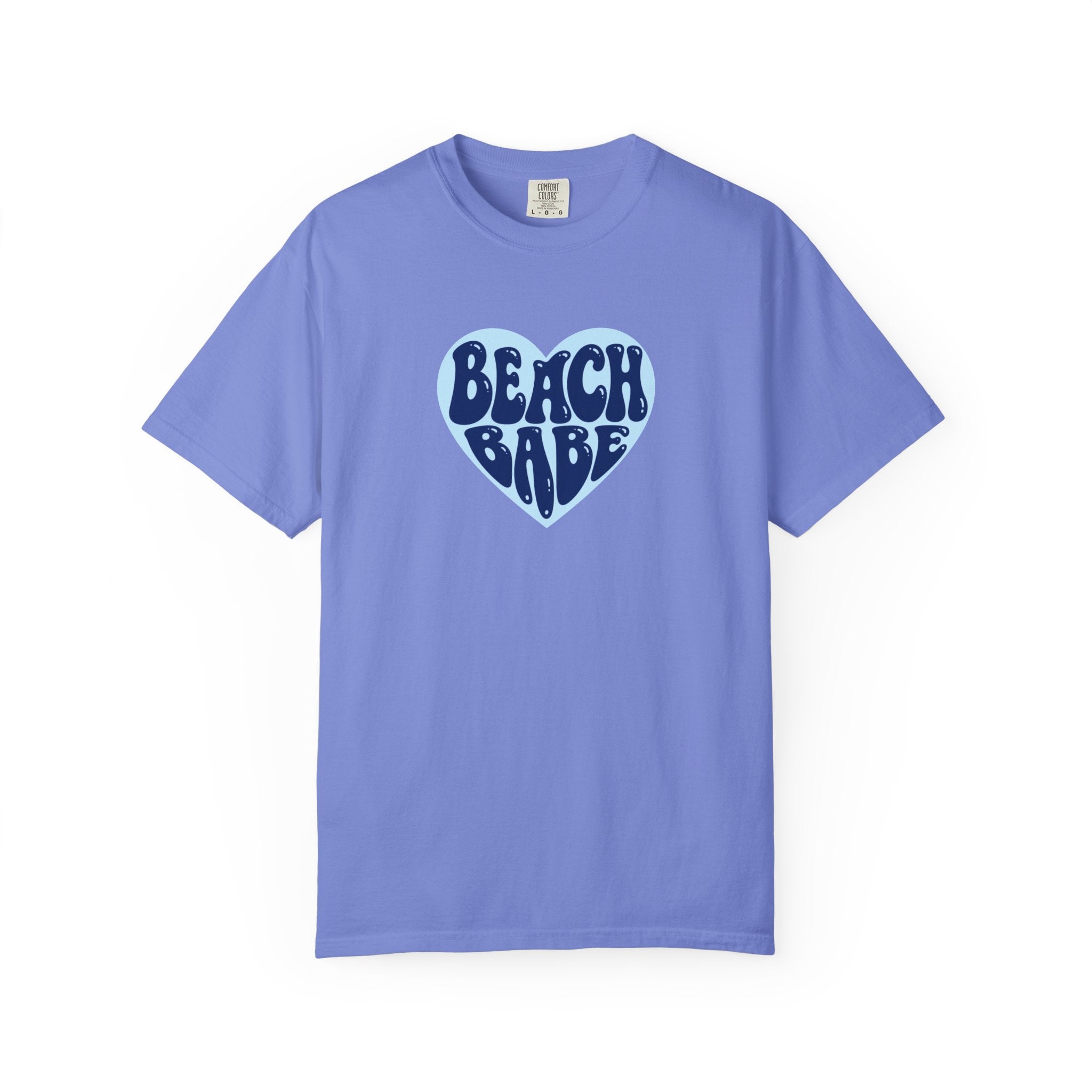 Beach Babe Heart T-Shirt- Dark Blue on Light Blue Heart Graphic Tee
