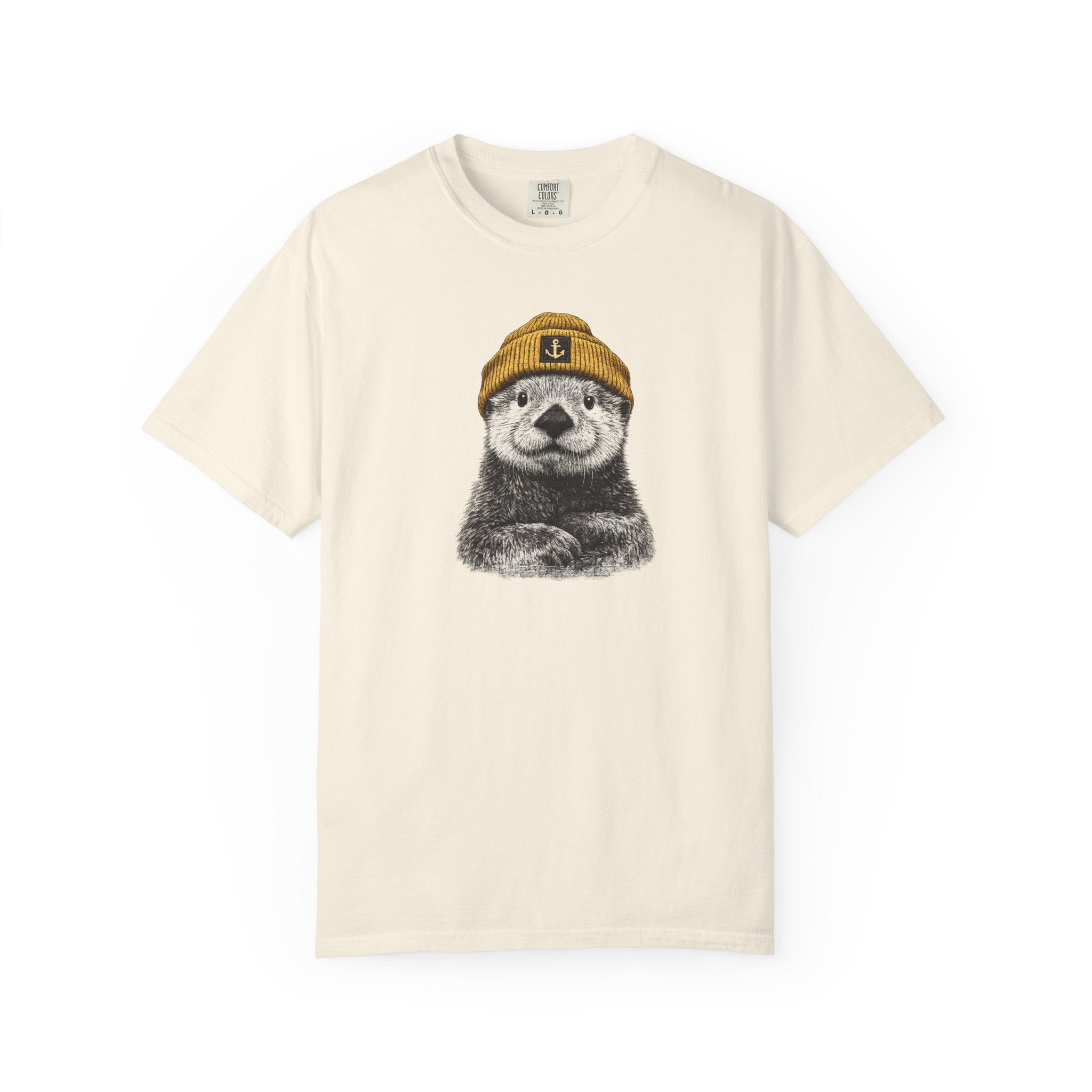 Otter in Beanie T-Shirt — Cute Graphic Tee for Animal Lovers