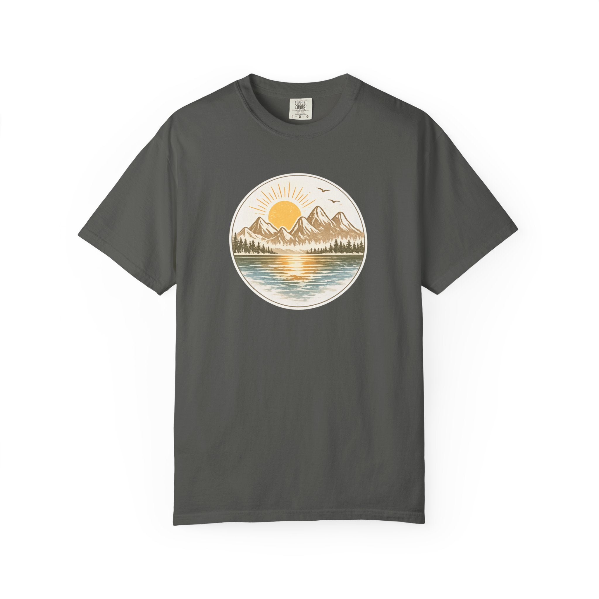 Sunrise Mountain Lake T-Shirt — Scenic Nature Graphic Tee